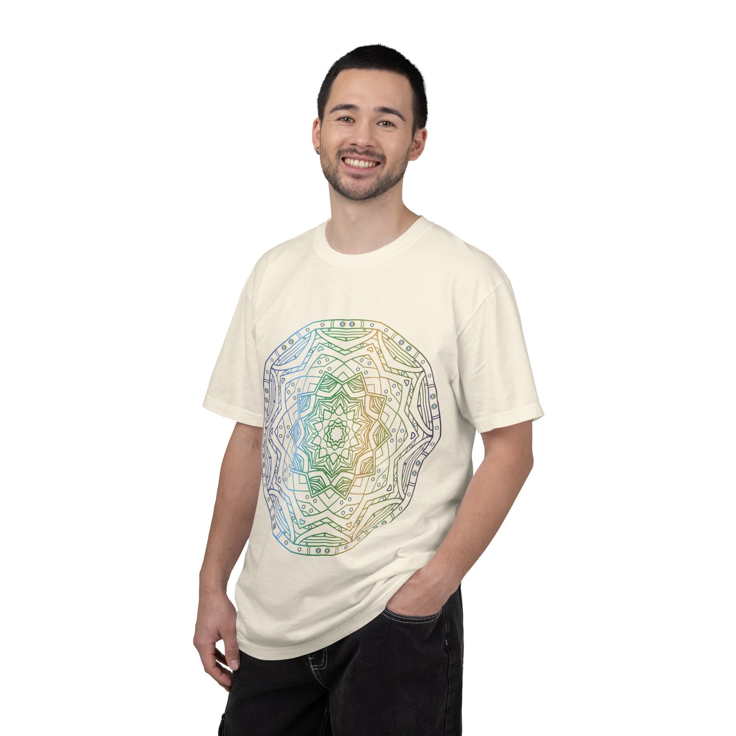 Unisex Garment Dyed Cotton T-Shirt with Mandala Graphic Design