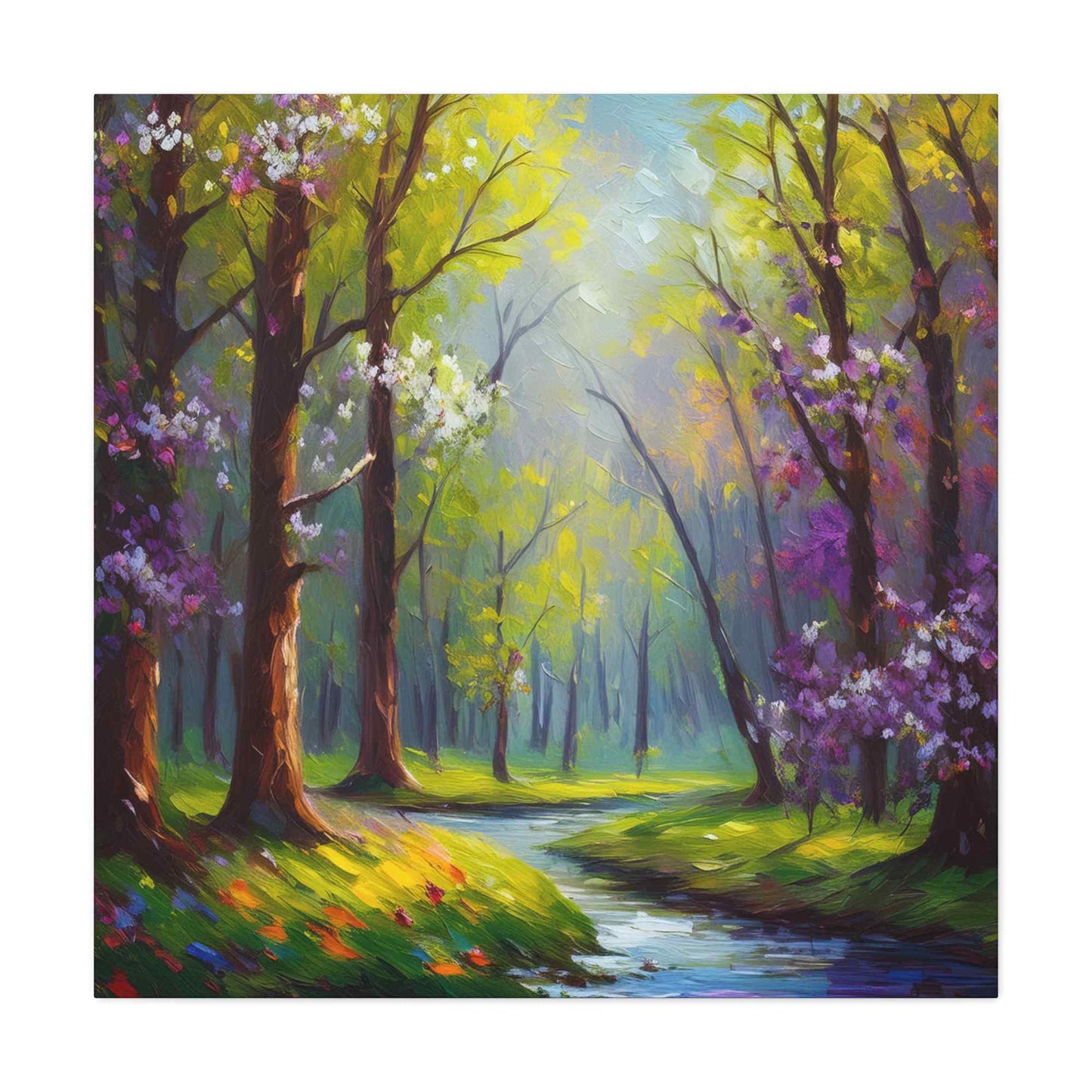Spring Forest Print Canvas, Oil Paint Print 20x20, 24x24, 30x30, 32x32, 36x36 Art Design Print Pine-Wood Inner Frame MC-97