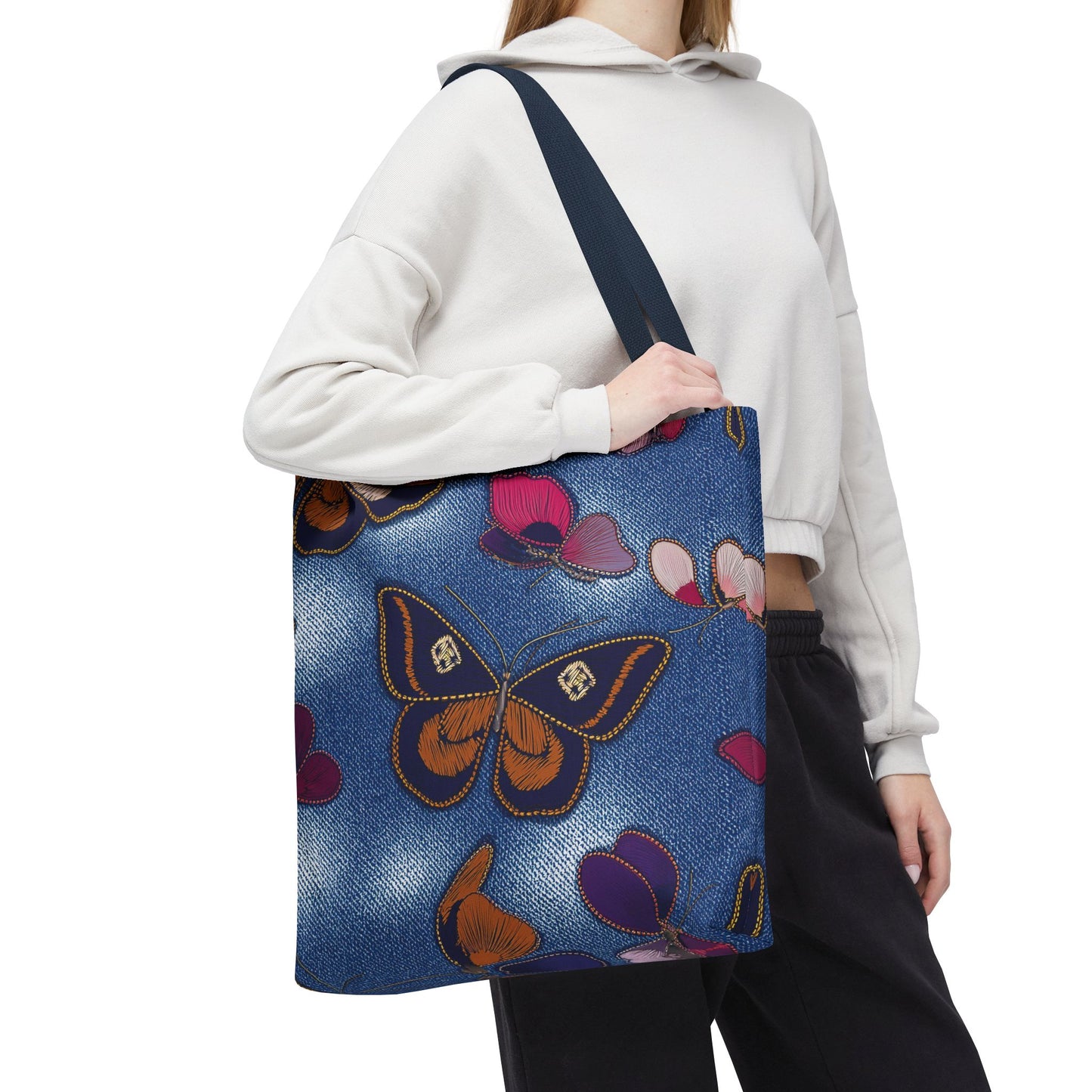 Denim Fabric Imitation Print Unisex Canvas Bag Poly Spun 3 Sizes Tote Bag 174