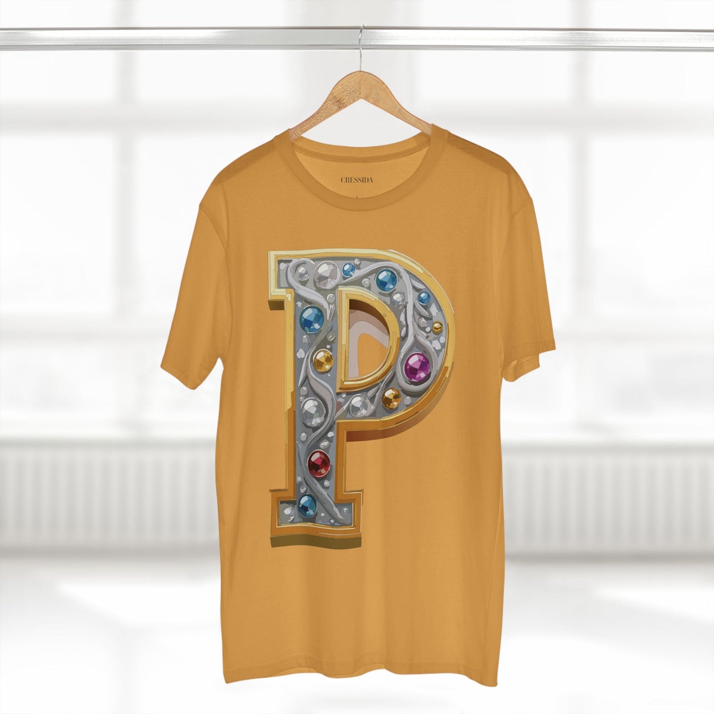 Letter P Graphic Design Tee Unisex 100 Cotton With Antique Gold Letters Artwork T-Shirt