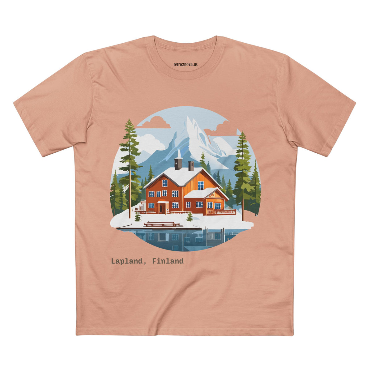 Lapland Finland Cabin Tee | Winter Mountain Lake Illustration