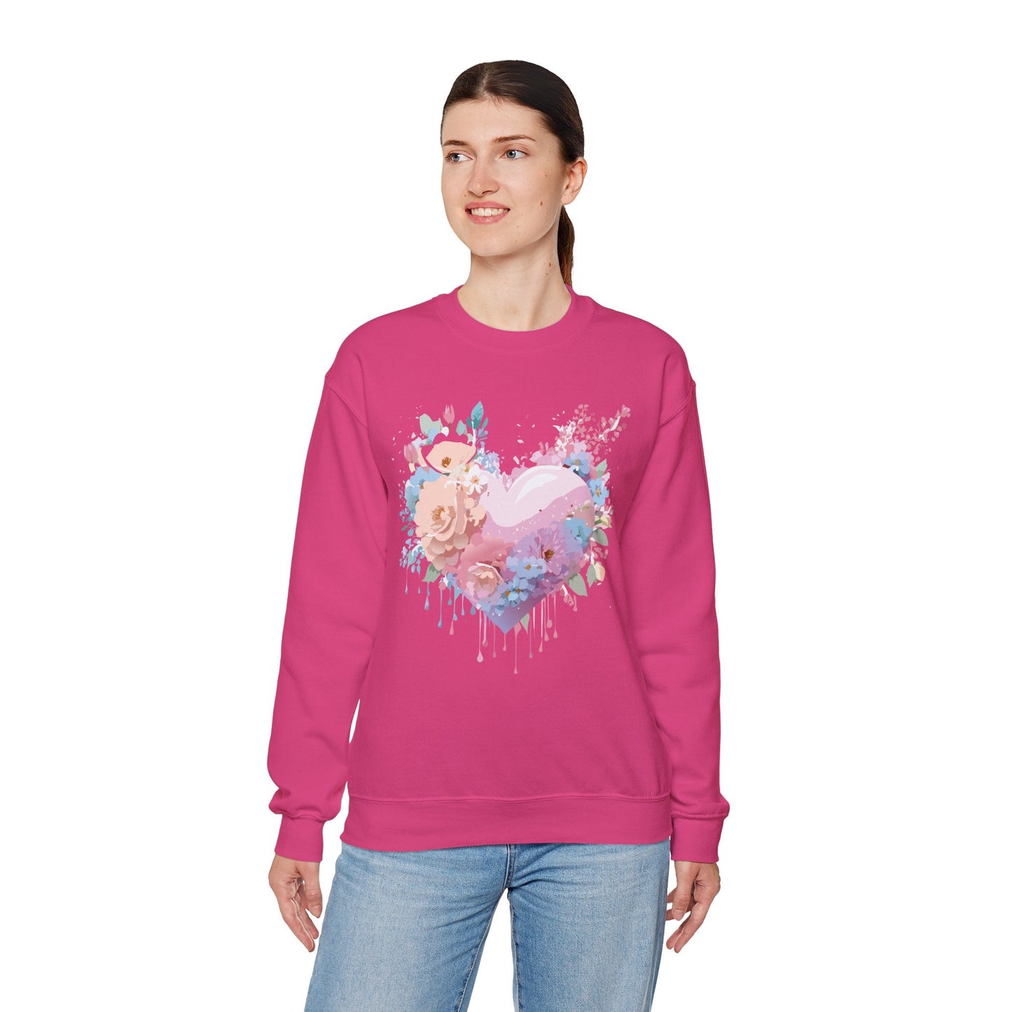 Floral Heart Sweatshirt Unisex Crewneck Valentines Day Floral Love Gildan 18000 Premium
