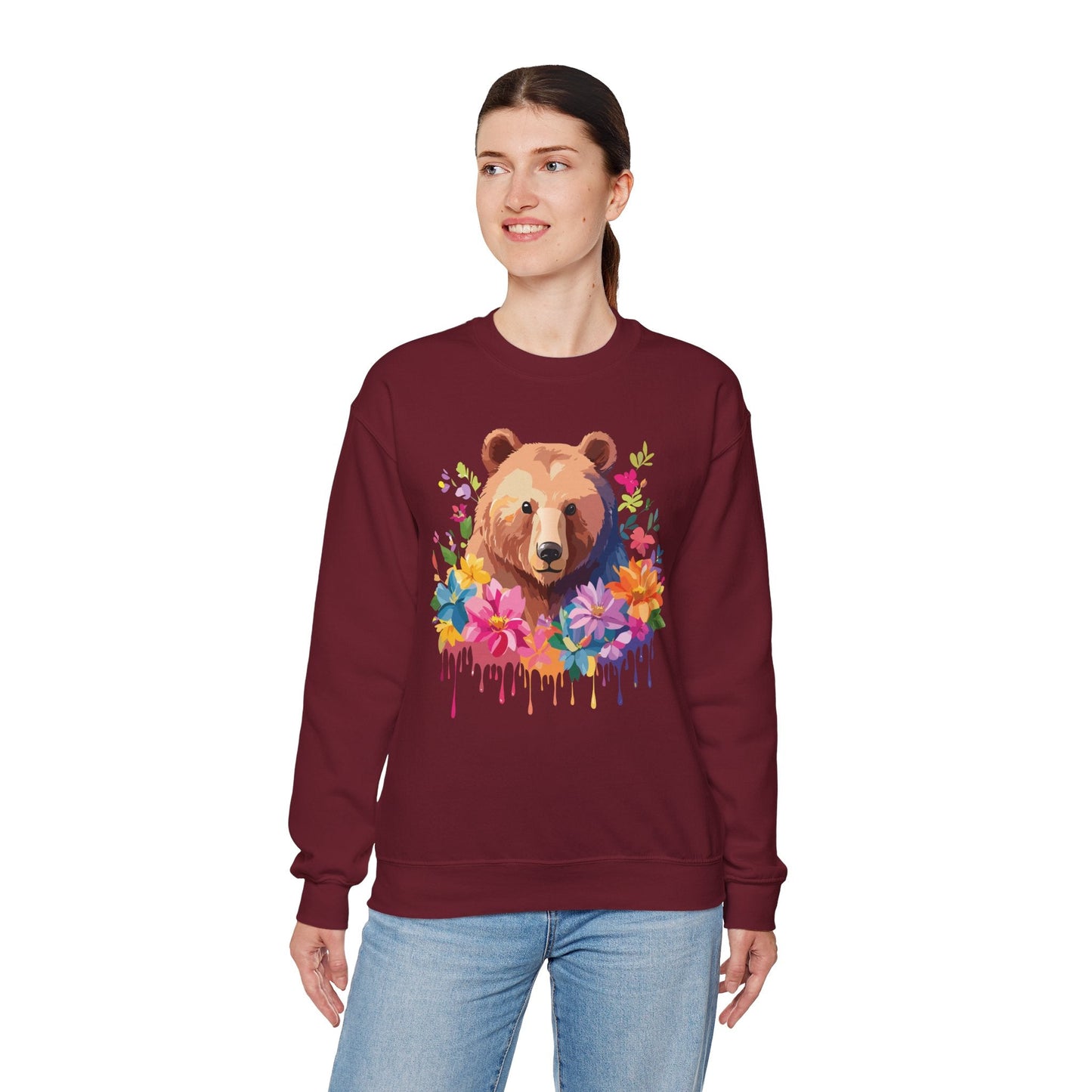 Unisex Floral Bear Sweatshirt With Art Design Animals Sweatshirt