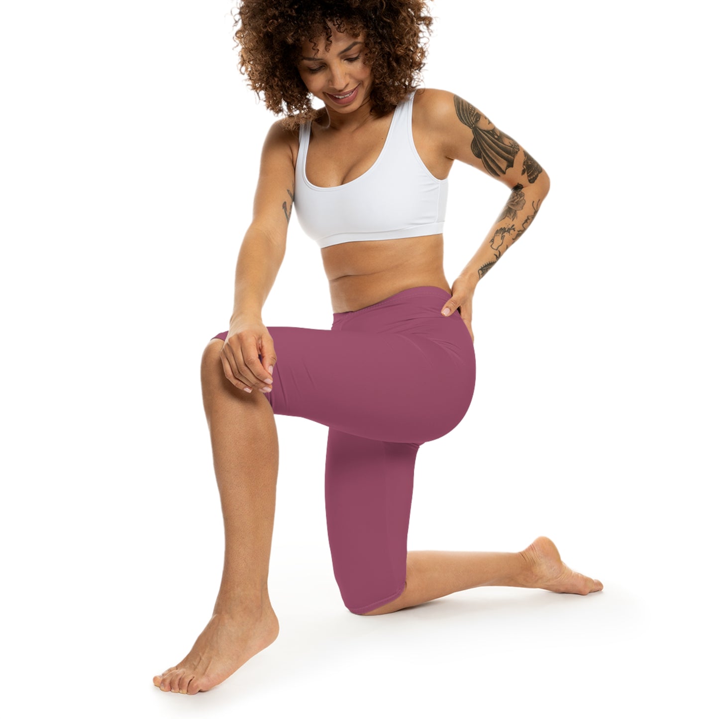 Rosewood Color Women's Brushed Suede Poly Span Casual Capri Leggings XS-2XL