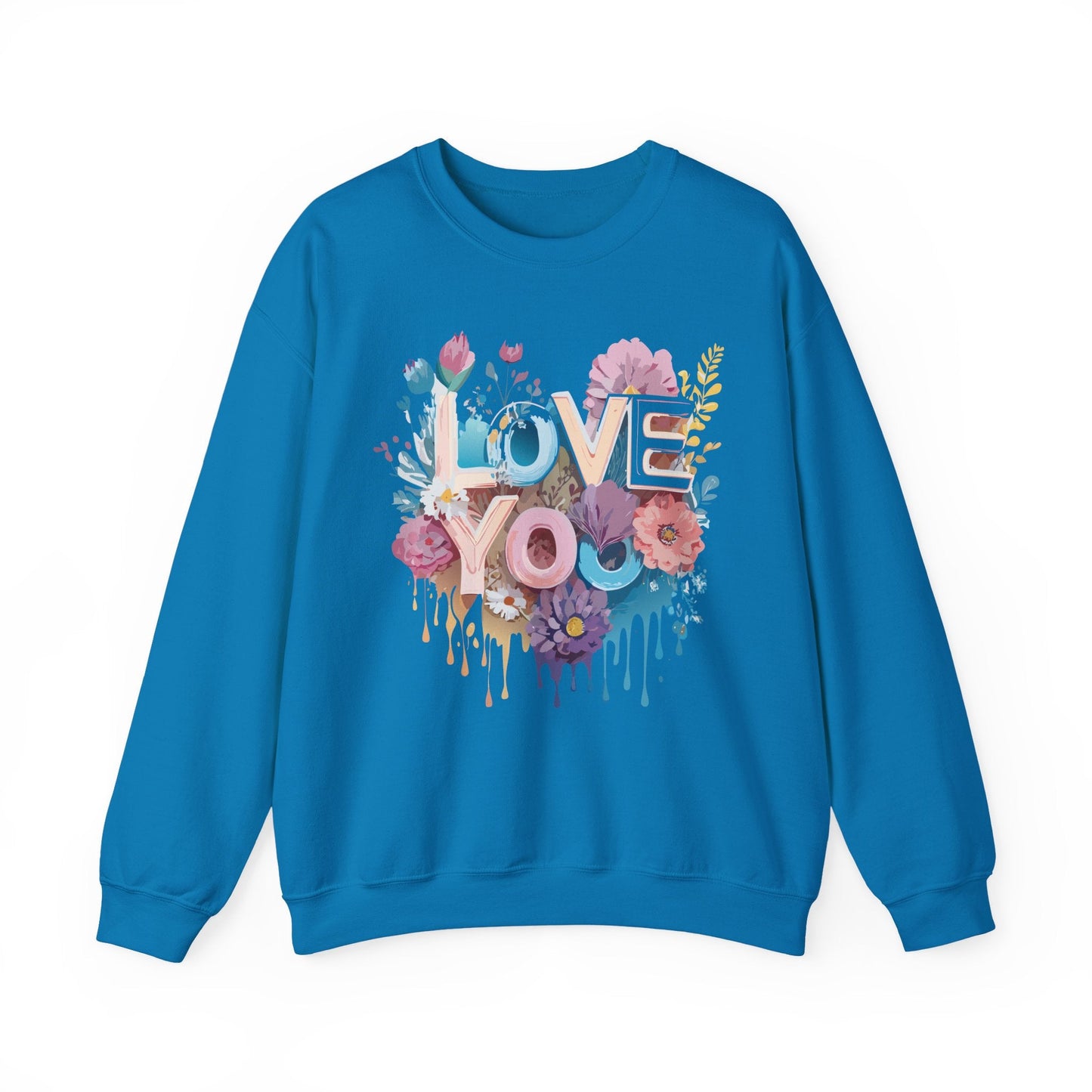 Floral Love Sweatshirt Unisex Heavy Blend Crewneck Valentine Day Flower Print Cozy Fleece Warm Gift