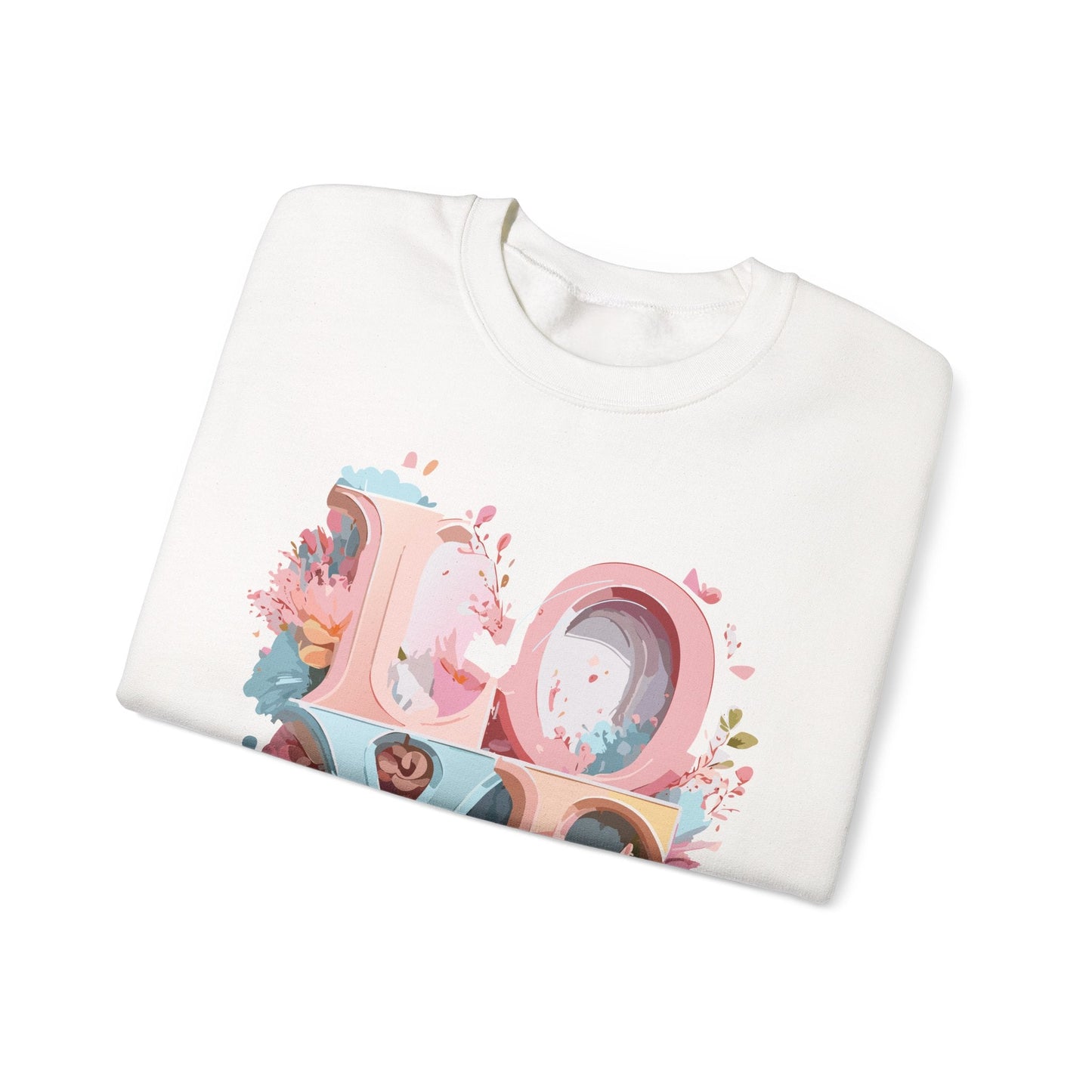 Floral Love Sweatshirt Unisex Crewneck Valentine Day Gift Gildan 18000 Fifty Fifty Cotton Blend