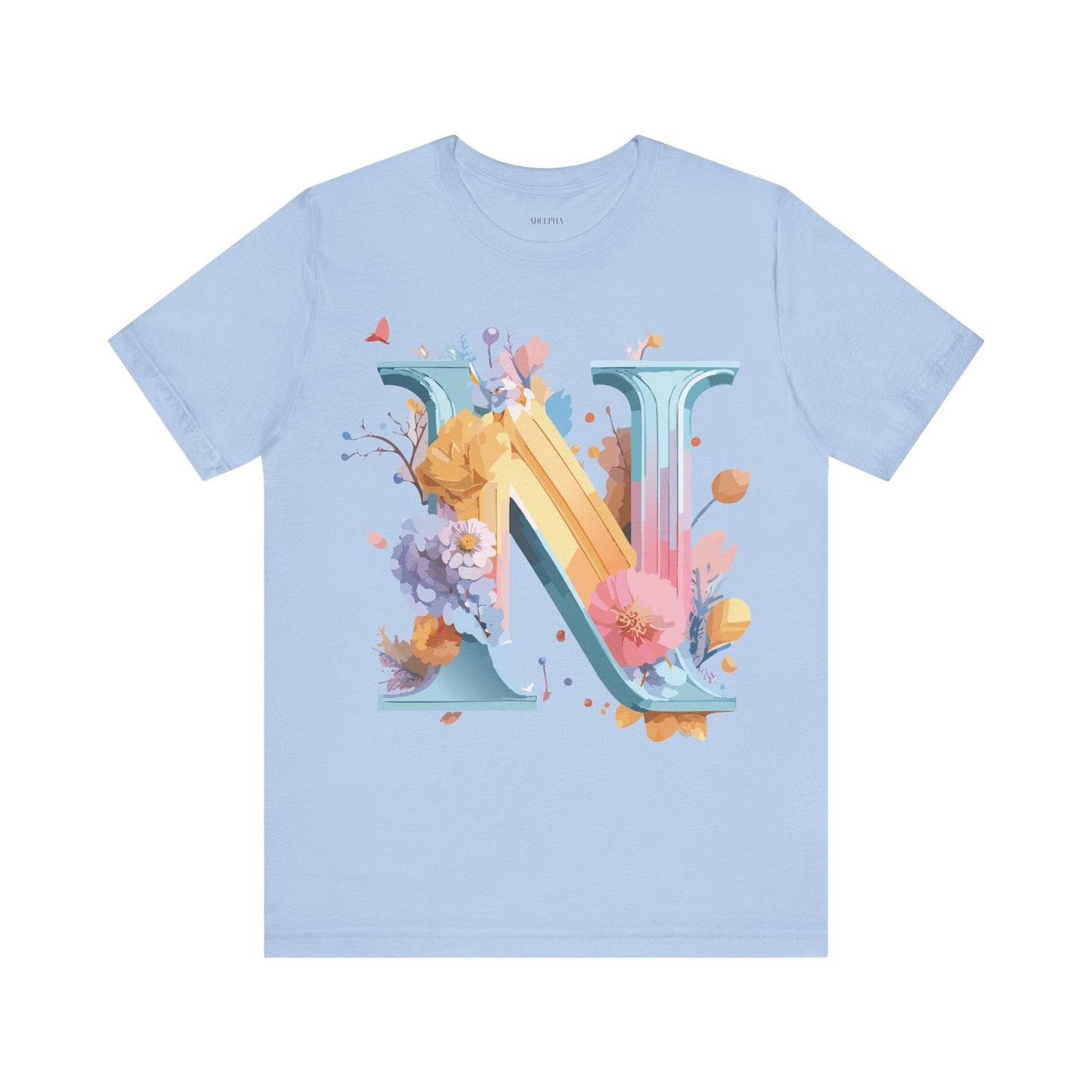 Letter N Shirt Classic Unisex Graphic Tee With Premium Vintage Adelpha Artwork Jersey Short Sleeve