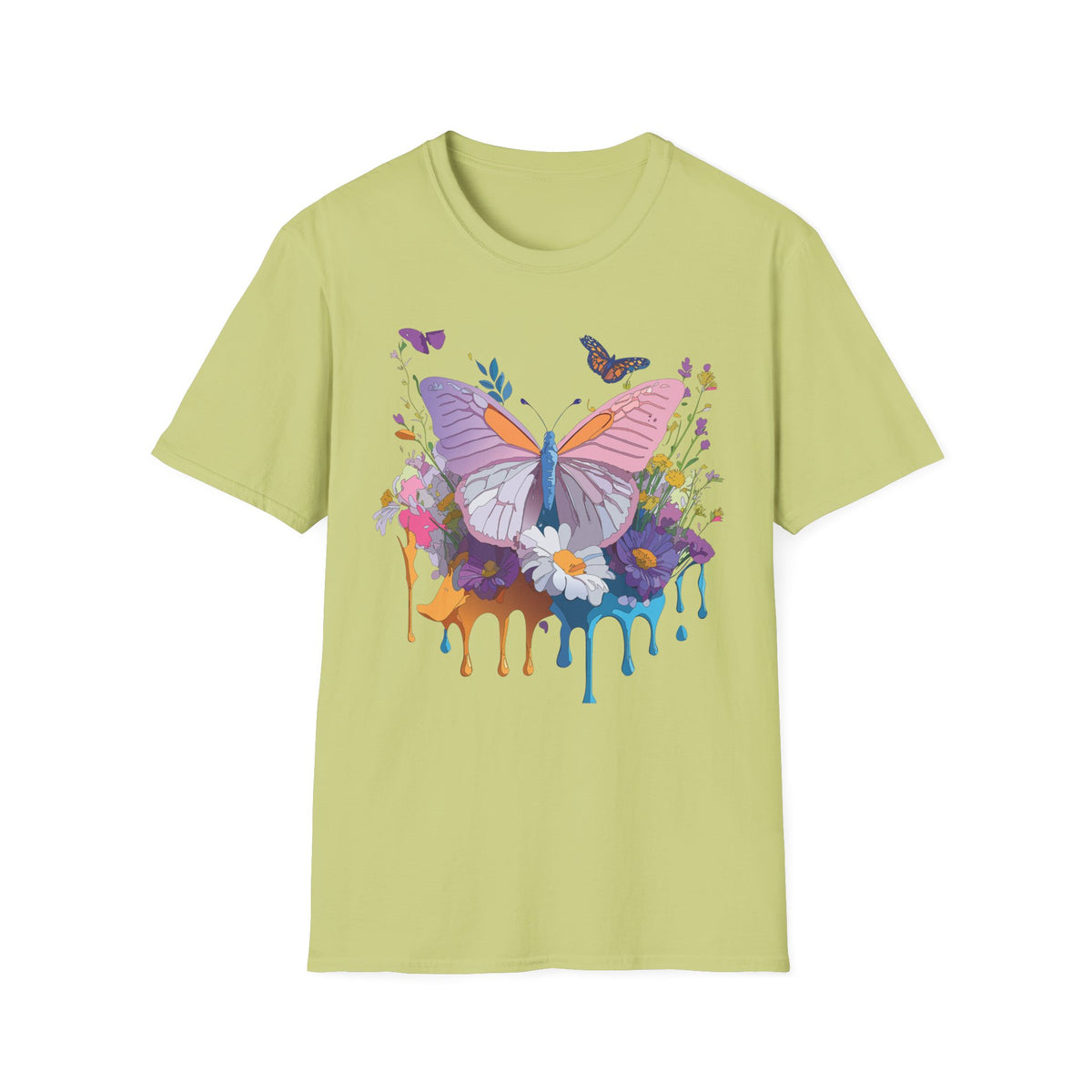 Butterfly Watercolor Drip T-Shirt — Pastel Floral Butterfly Graphic Design Unisex 100 Cotton Gildan T-Shirt