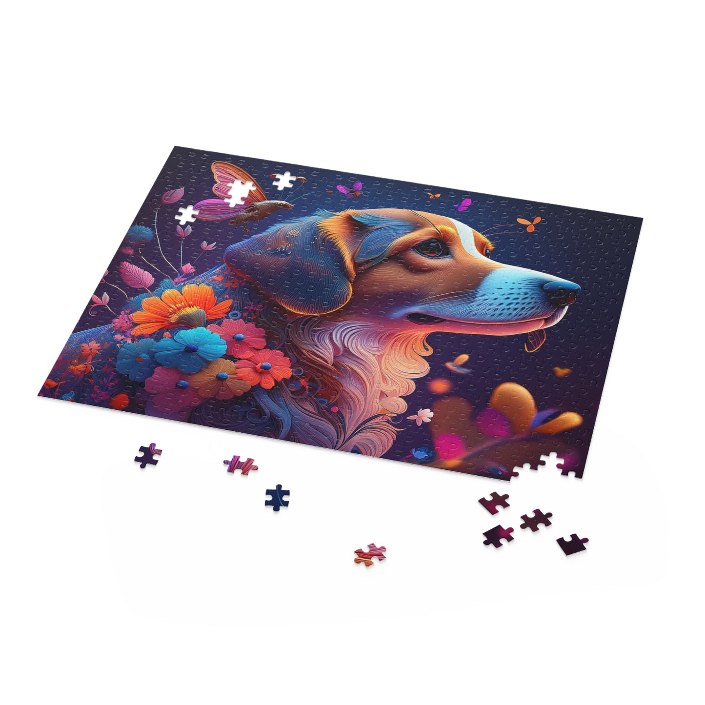 Puzzles-20 Floral Dog Face Puzzle 500-Piece  Floral Dog Puzzle 500-Piece, Kids Puzzles Size: 16" x 20",  Ages 9+