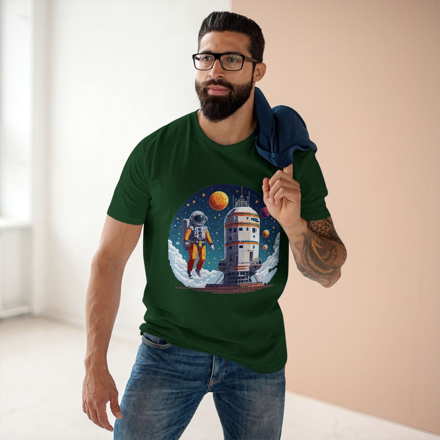 Cosmos Astronaut Shirt Unisex Premium Cotton Tee With Original Art By Retro2Nova Design
