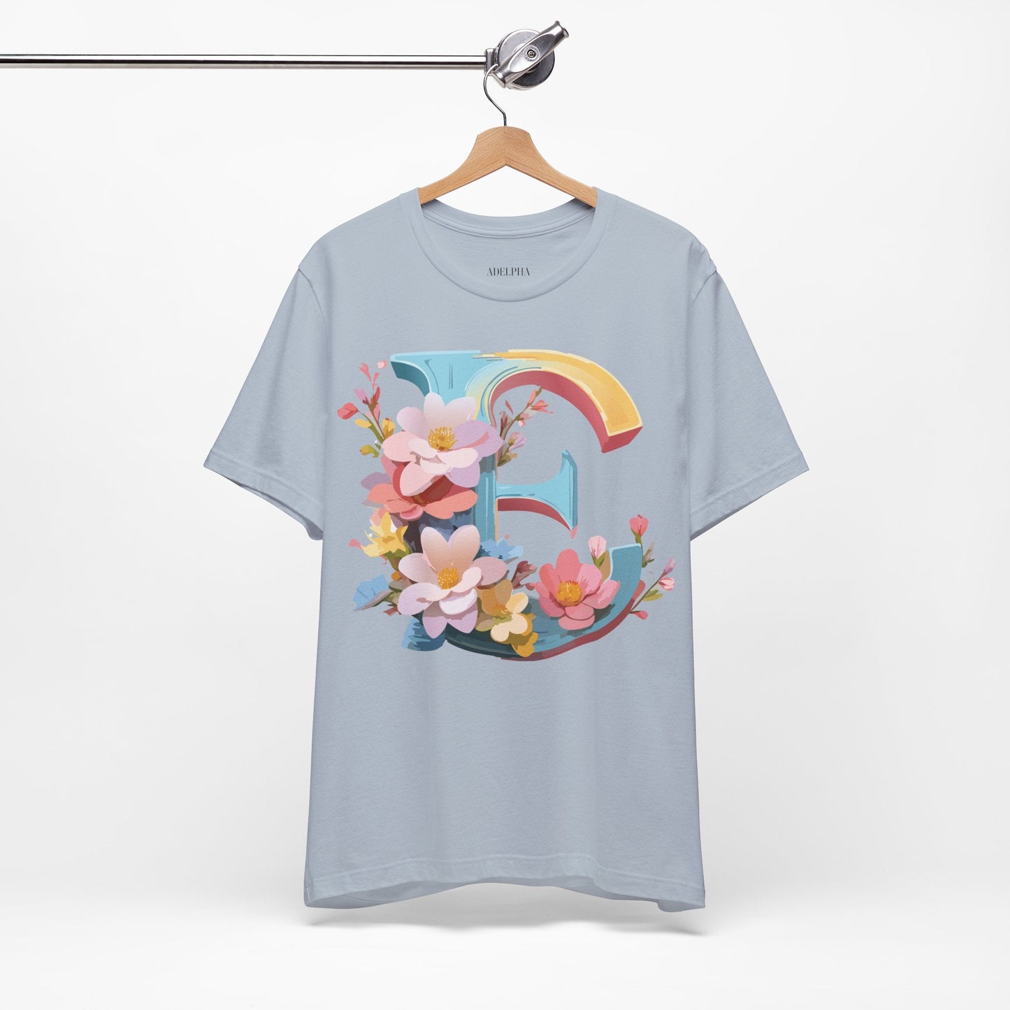 Letter E Shirt Unisex Graphic Tee Short Sleeve Vintage Inspired Art Design Adelpha