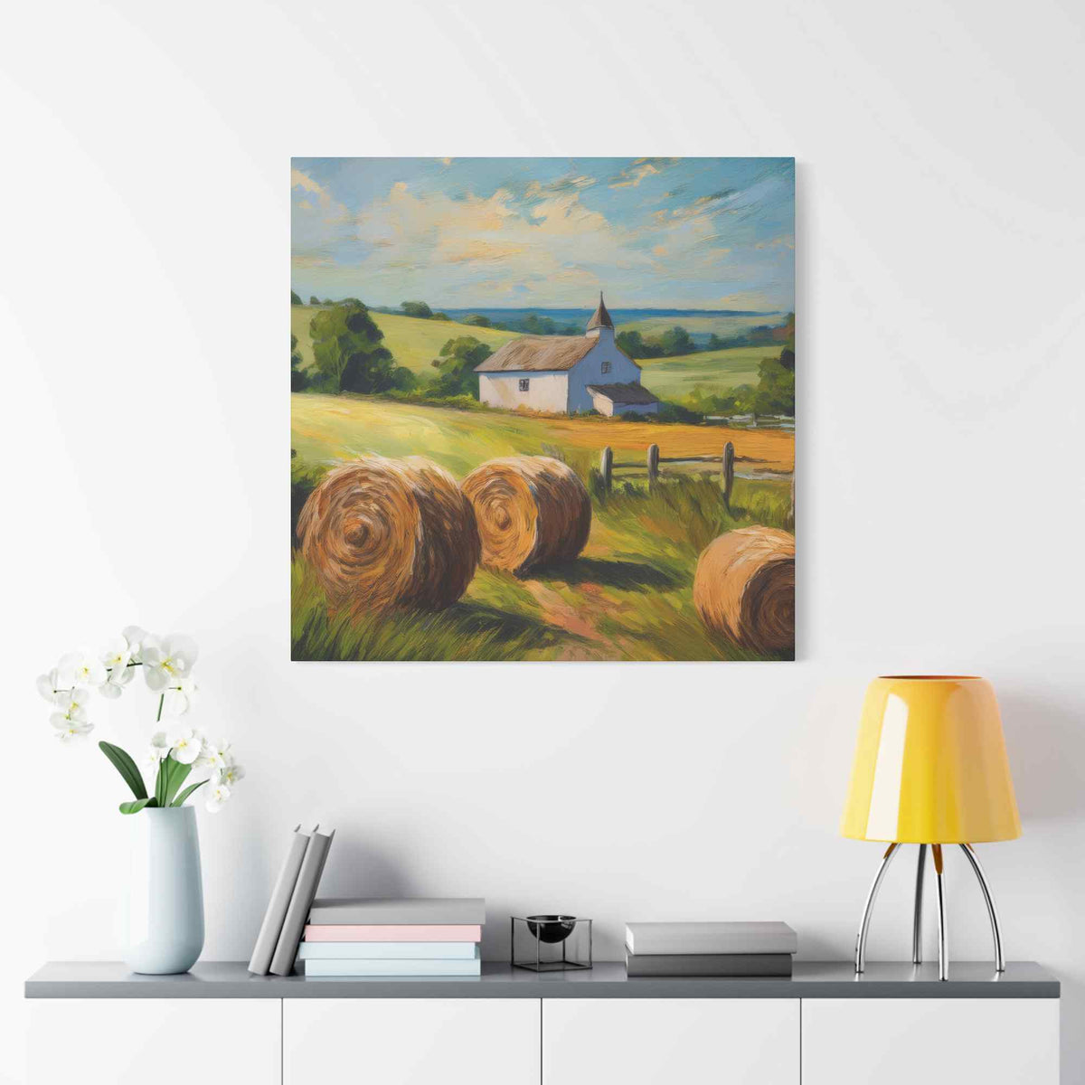 Countryside Print Canvas, Oil Paint Print 20x20, 24x24, 30x30, 32x32, 36x36 Art Design Print Pine-Wood Inner Frame MC-49