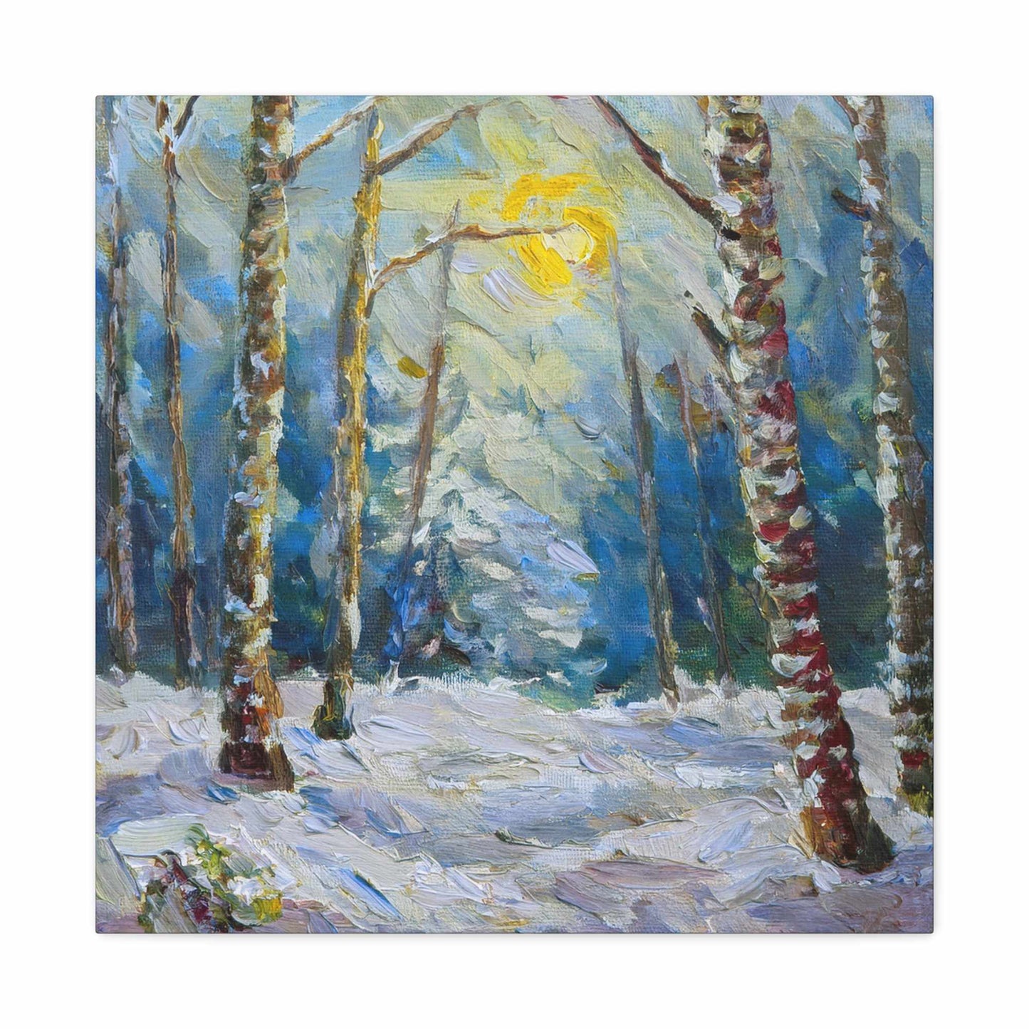 Snow Forest Print Canvas, Oil Paint Print 20x20, 24x24, 30x30, 32x32, 36x36 Art Design Print Pine-Wood Inner Frame MC-79
