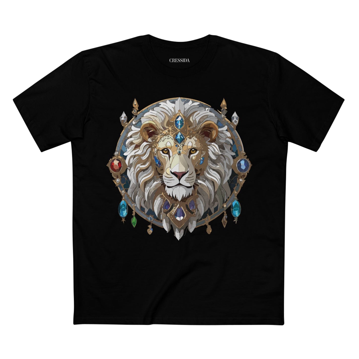 Lion Graphic Unisex 100 Cotton Tee With Unique Animal Golden Medallion Art Design 57