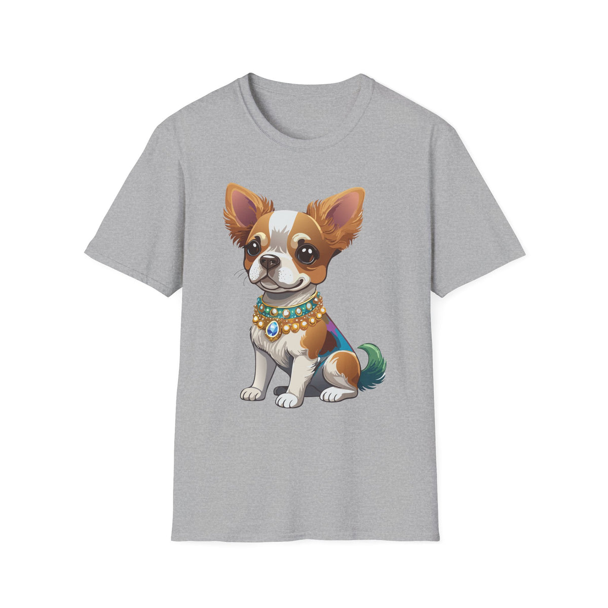 Chihuahua Pup Graphic T-Shirt — Cute Jewel-Collared Dog Graphic Design Unisex 100 Cotton Gildan T-Shirt