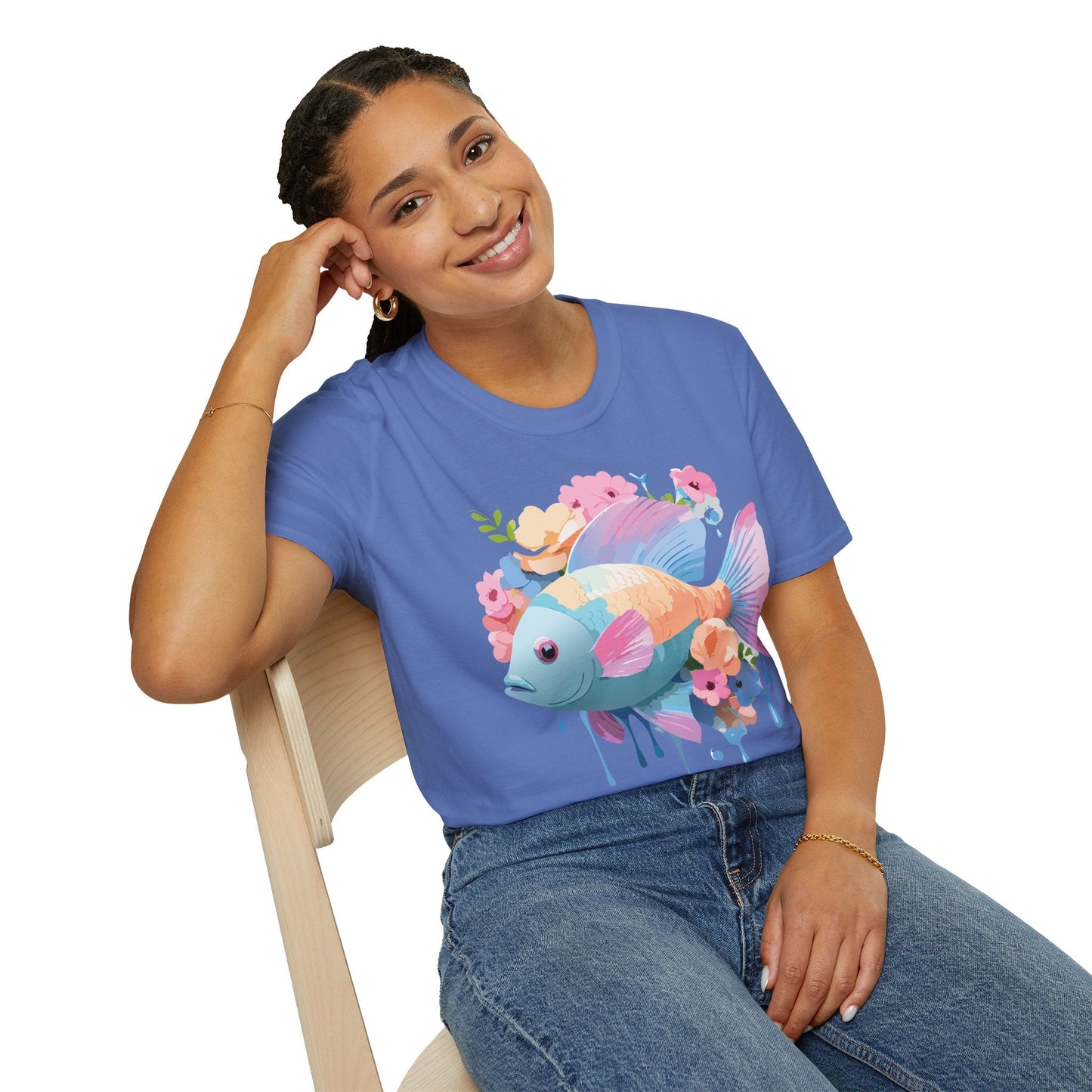 Fish Art Design Graphic Tee Unisex Short Sleeve T Shirt With Fish Artwork Premium Cotton