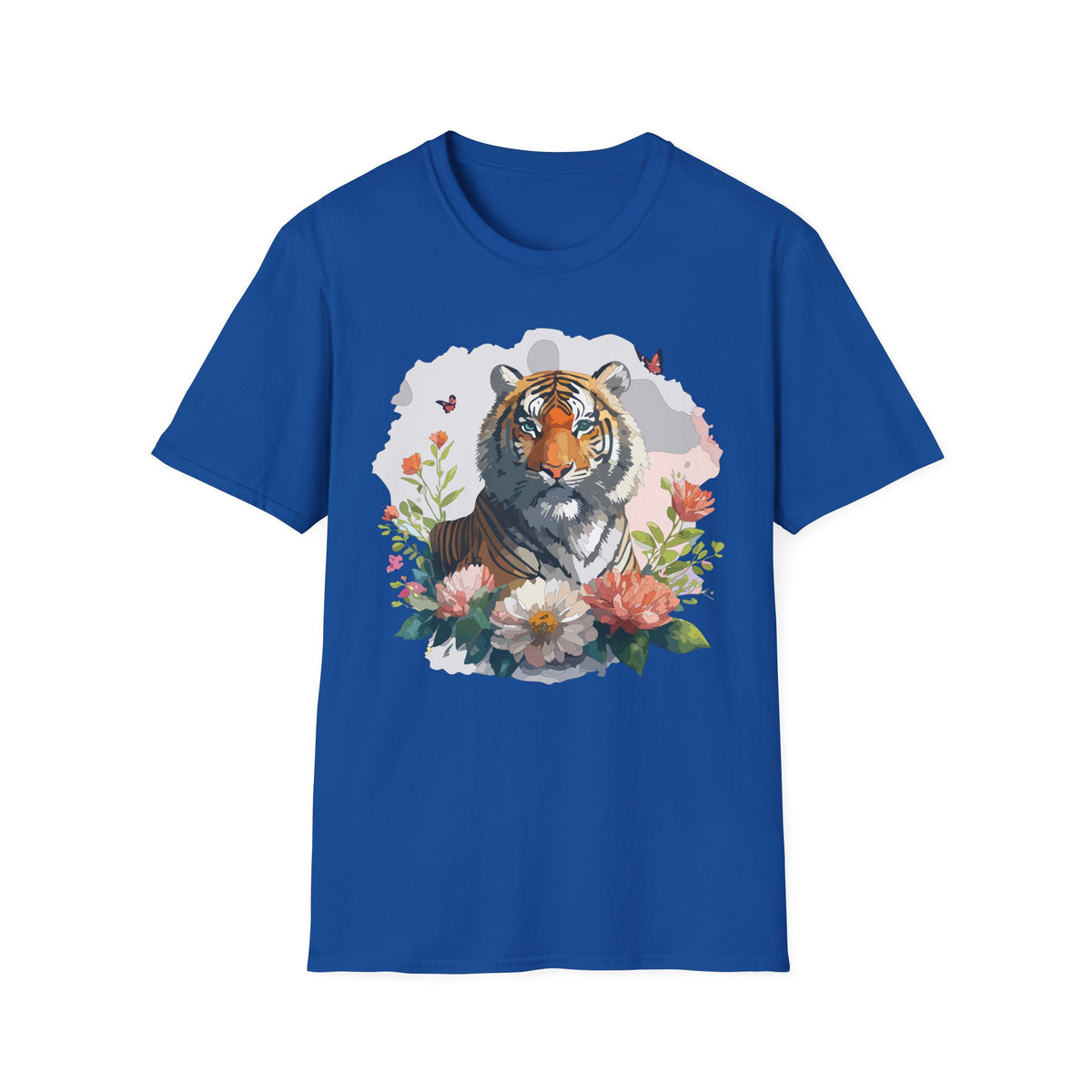 Floral Tiger T-Shirt | Watercolor Tiger Tee Ami,al Tee Shirt - Unisex 100 Cotton Softstyle Gildan 6400