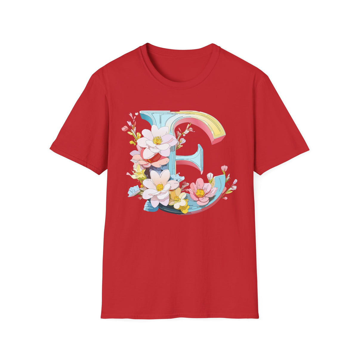 Floral Letter E T-Shirt | Monogram Initial Tee