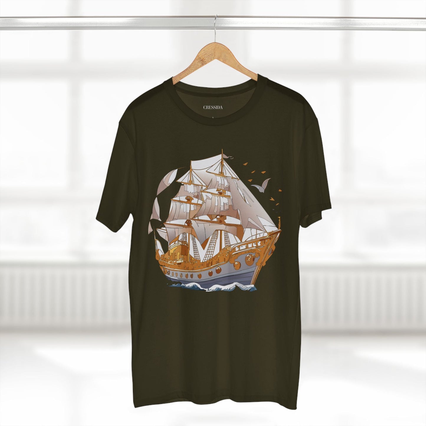 Ship Graphic Unisex 100 Cotton T-Shirt with Gold Frigate Art Design 1