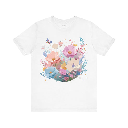Floral Graphic Unisex Cotton Bella+Canvas Tee with Flowers Art Design n117