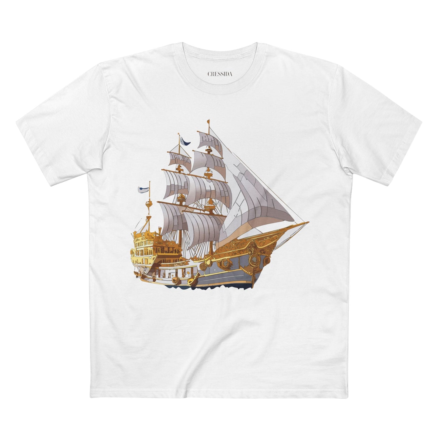 Ship Graphic Unisex 100 Cotton T-Shirt with Gold Frigate Art Design 10