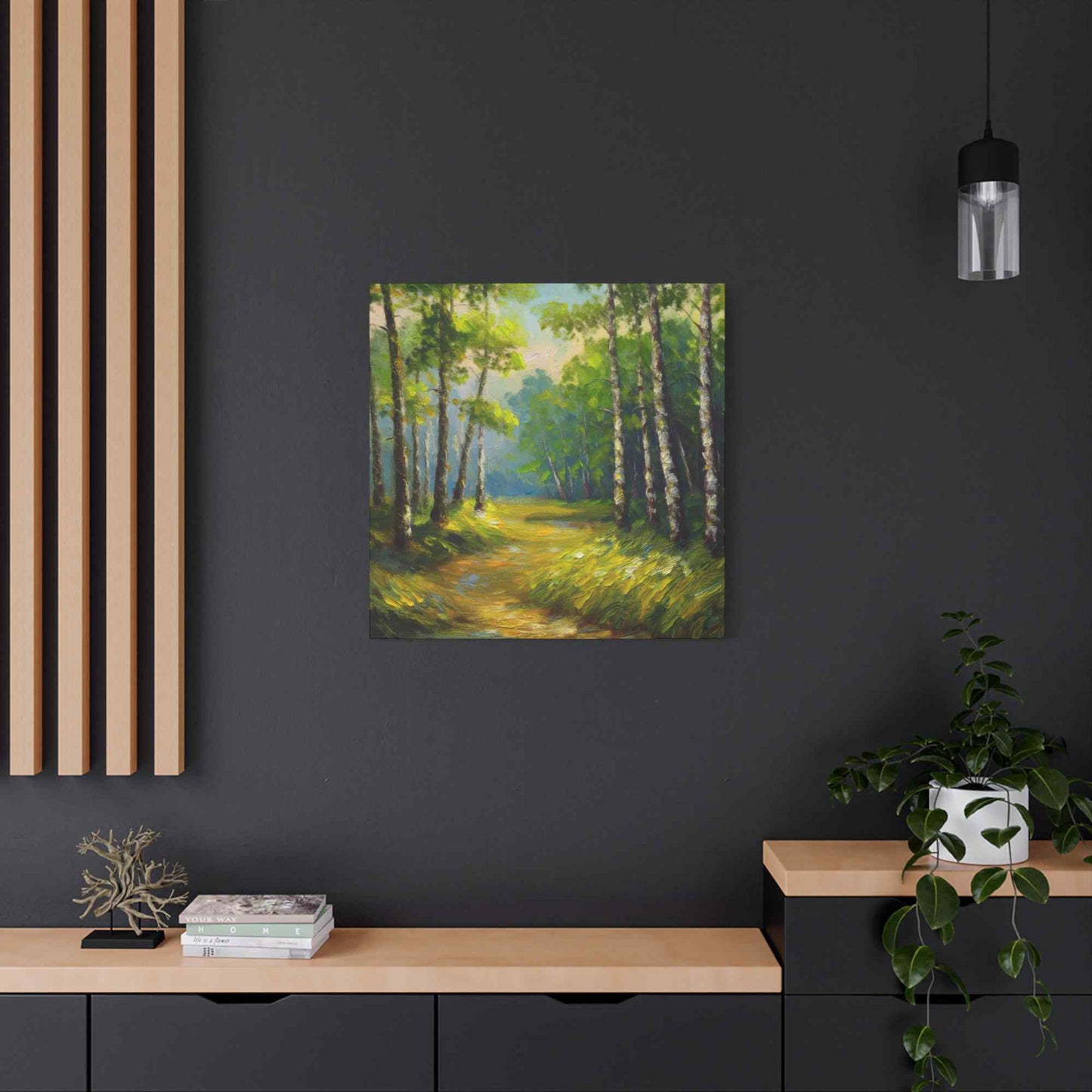 Summer Forest Print Canvas, Oil Paint Print 20x20, 24x24, 30x30, 32x32, 36x36 Art Design Pine-Wood Inner Frame MC-87
