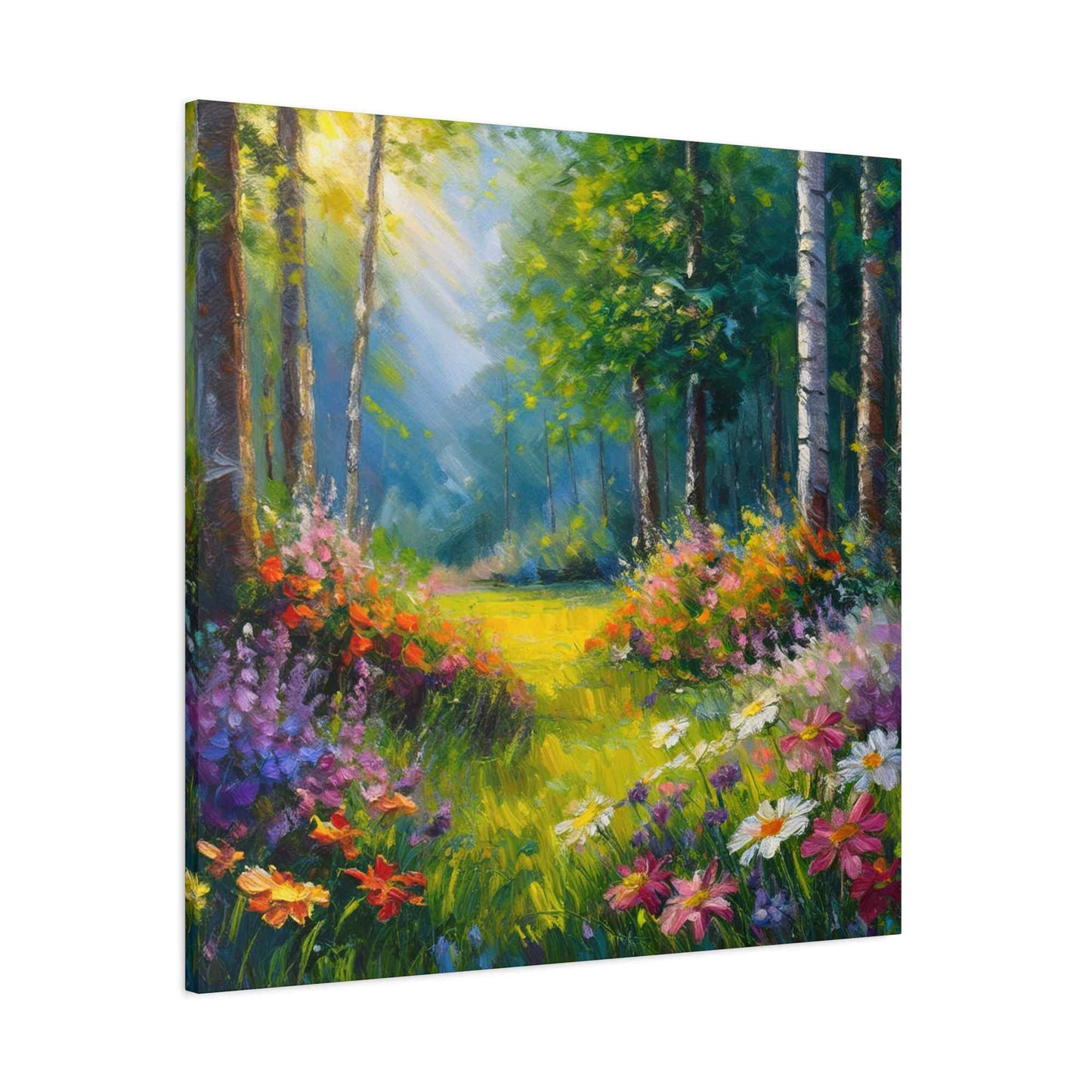 Summer Forest Print Canvas, Oil Paint Print 20x20, 24x24, 30x30, 32x32, 36x36 Art Design Print Pine-Wood Inner Frame MC-90