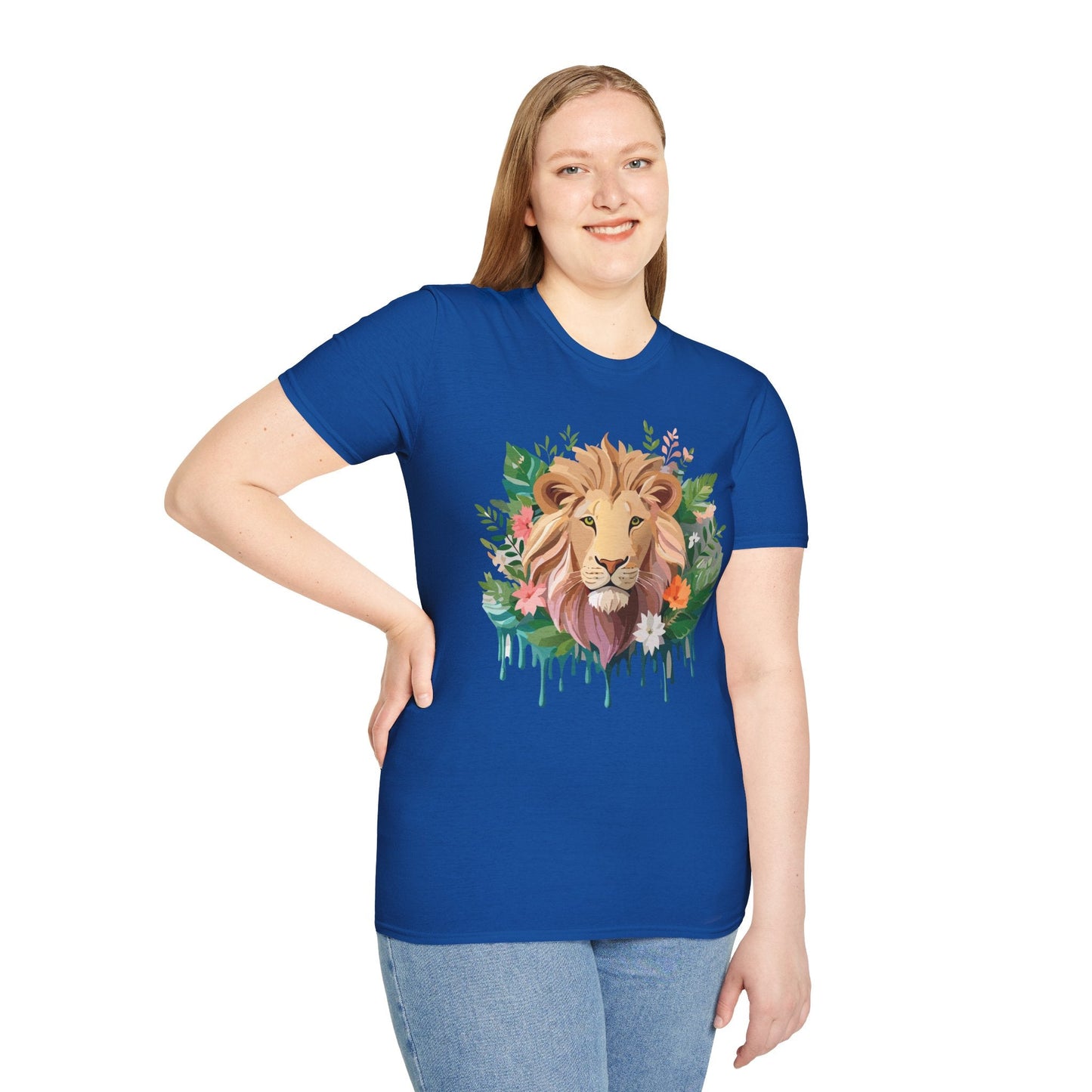 Lion Shirt Unisex Floral Lion Tee Animal Print Short Sleeve Tee