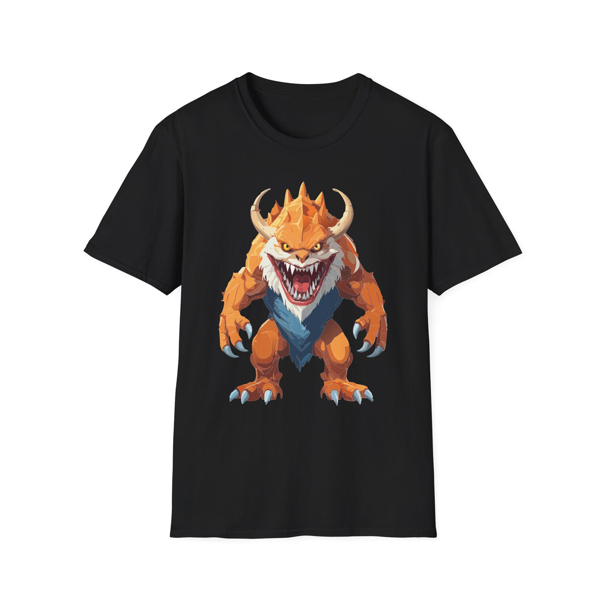 Monster Graphic T-Shirt — Fierce Orange Demon Creature Cartoon Graphic Tee Unisex 100 Cotton Gildan T-Shirt