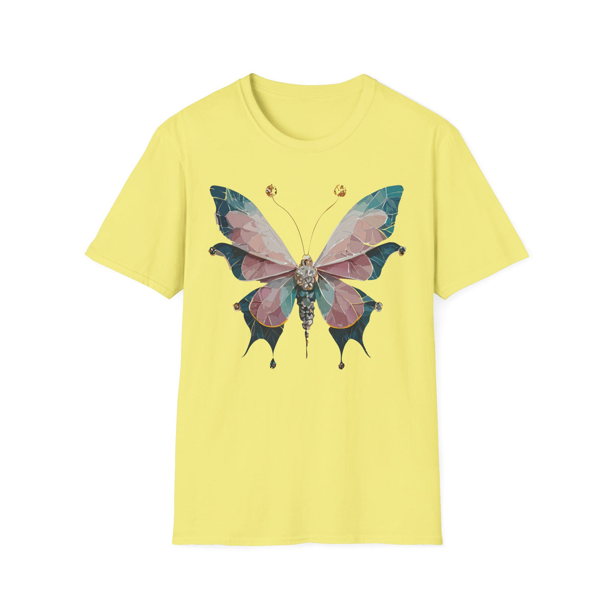Geometric Pastel Butterfly T-Shirt | Floral Gem Accent Graphic Tee Unisex 100 Cotton Gildan T-Shirt
