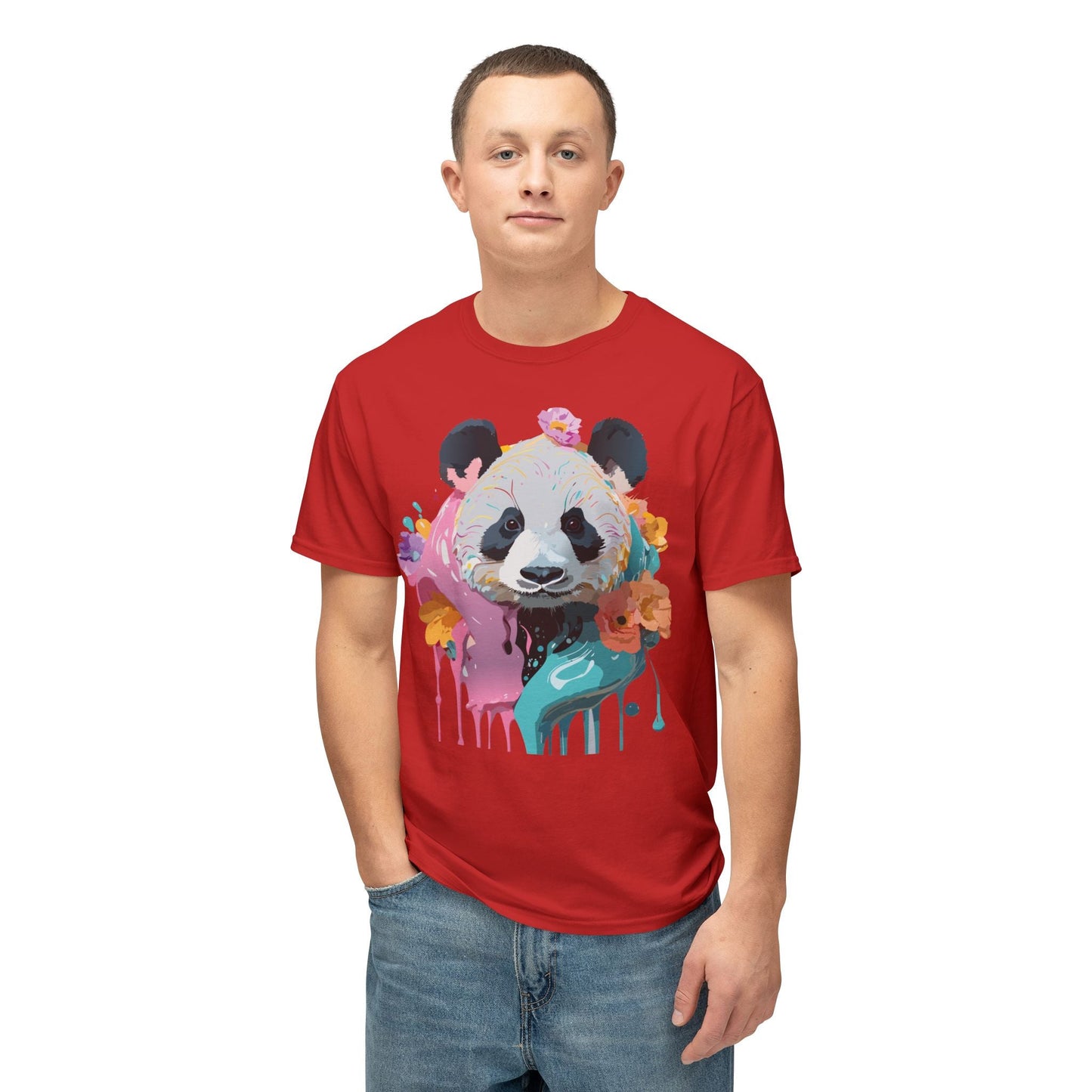 Panda T Shirt Unisex HD Cotton Tee With Panda Art Print Vintage Floral Design Printed In USA