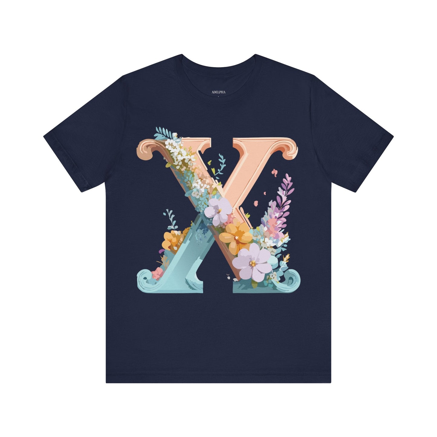 Letter X Shirt Graphic Tee Unisex Short Sleeve Vintage Inspired Adelpha Art Design