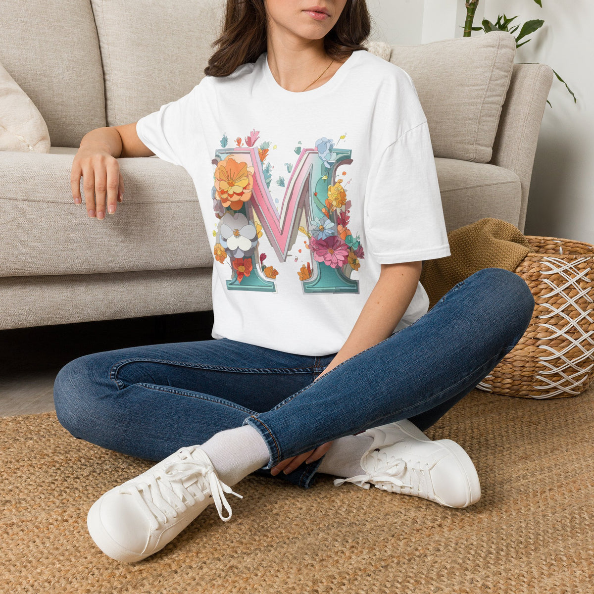 Floral Letter M Shirt | Monogram Initial Tee, Botanical Alphabet