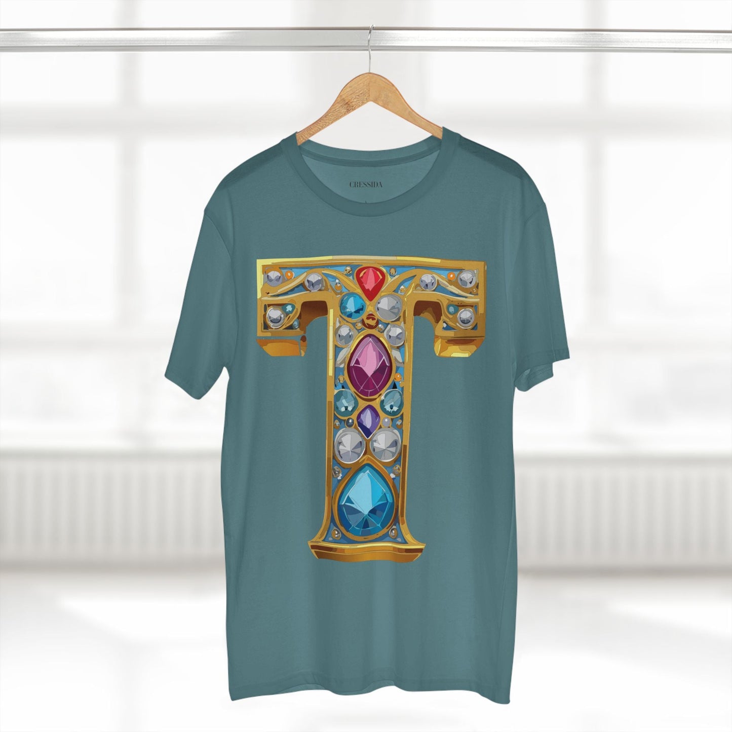 Letter T Graphic Design Tee Unisex 100 Cotton With Antique Gold Letters Artwork T-Shirt