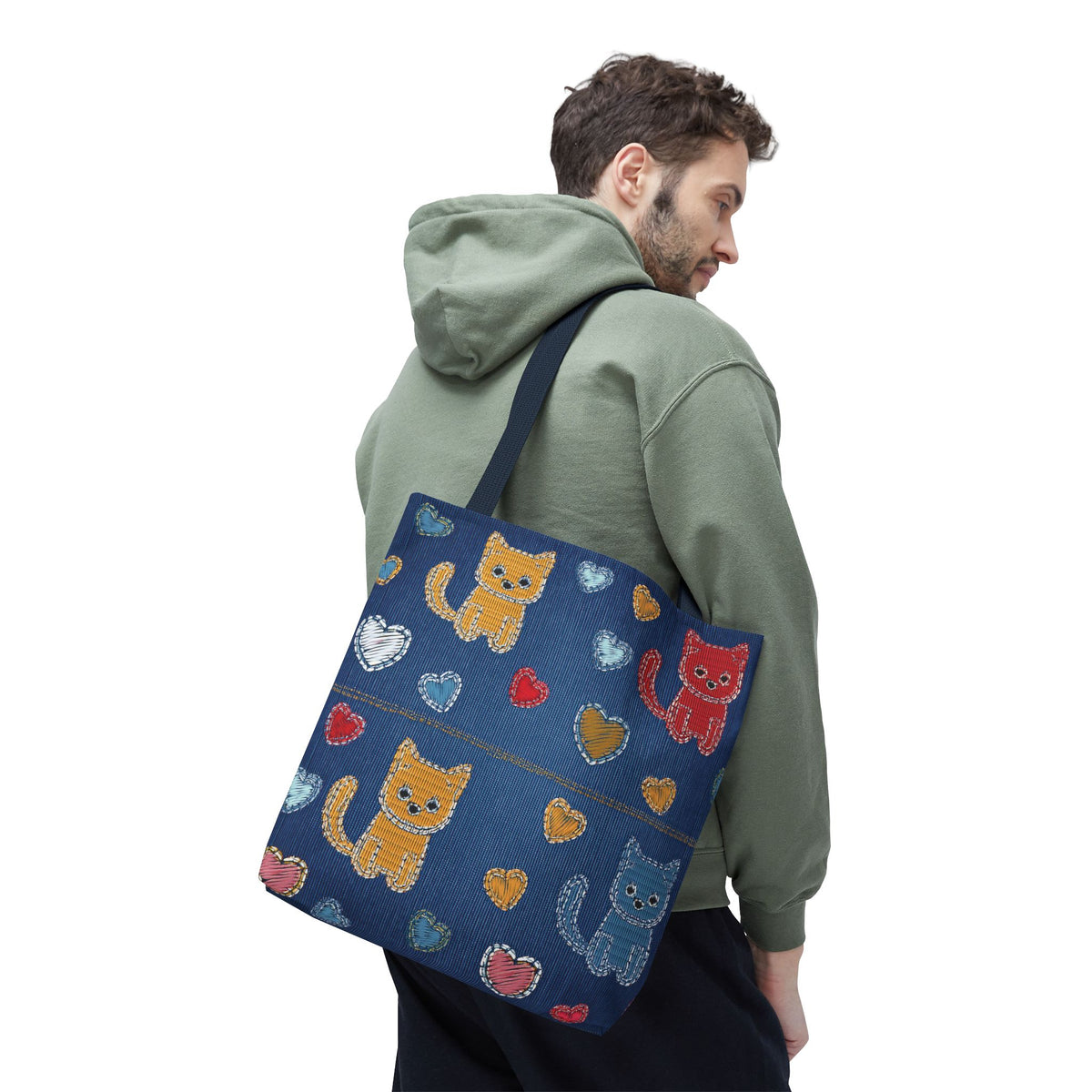 Love Day Graphic Design Denim Fabric Imitation Print Unisex Canvas Bag POLY 3 Sizes Tote Bag 201-4