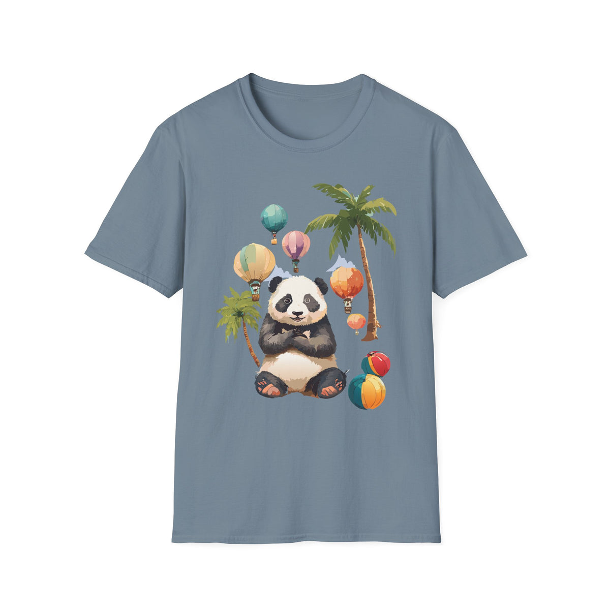 Panda with Hot Air Balloons T-Shirt | Palm Trees, Cute Animal Illustration