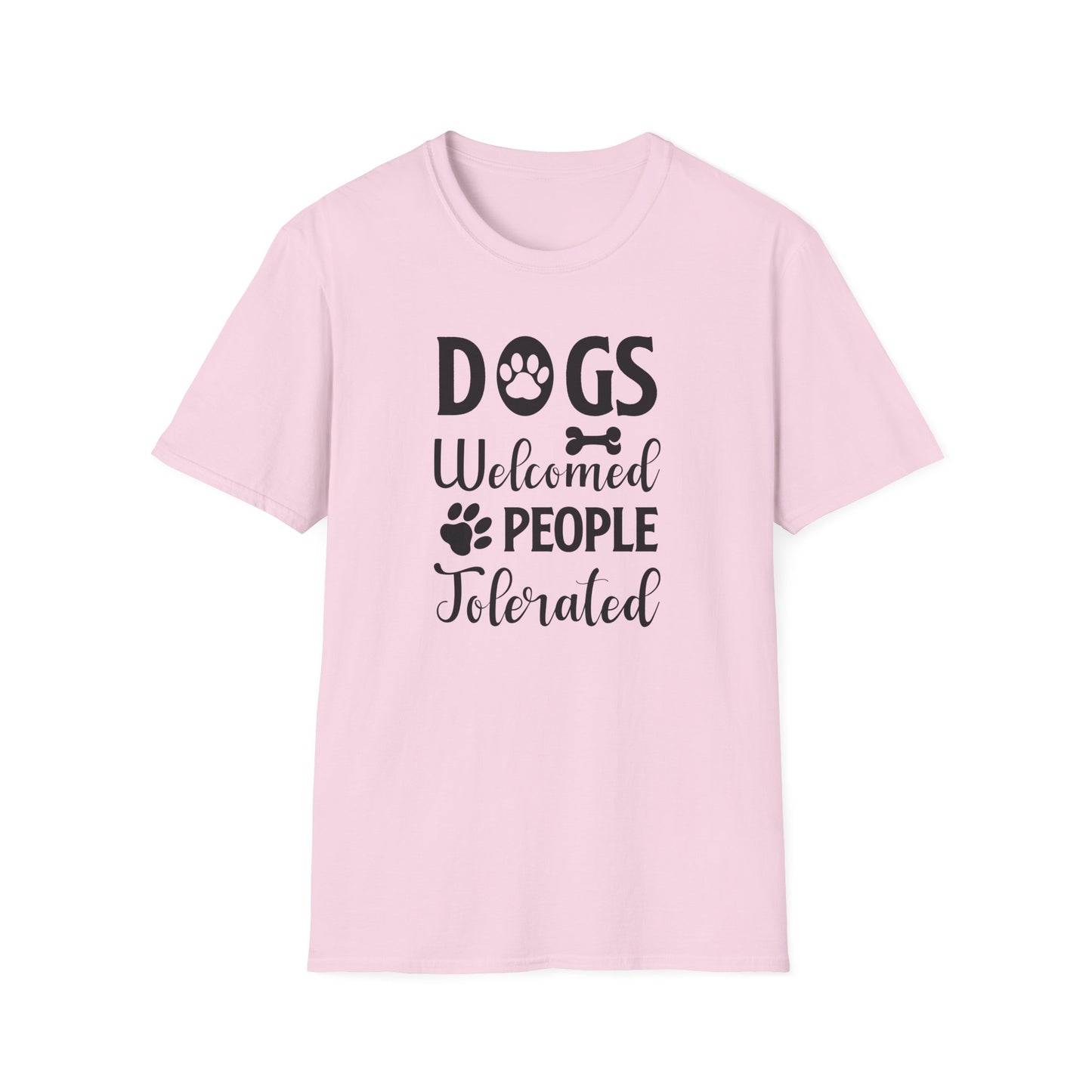 Dog Lover Unisex Cotton T-Shirt - Gildan Softstyle 64000 Dogs Welcomed, People Tolerated Funny Paw Print Tee