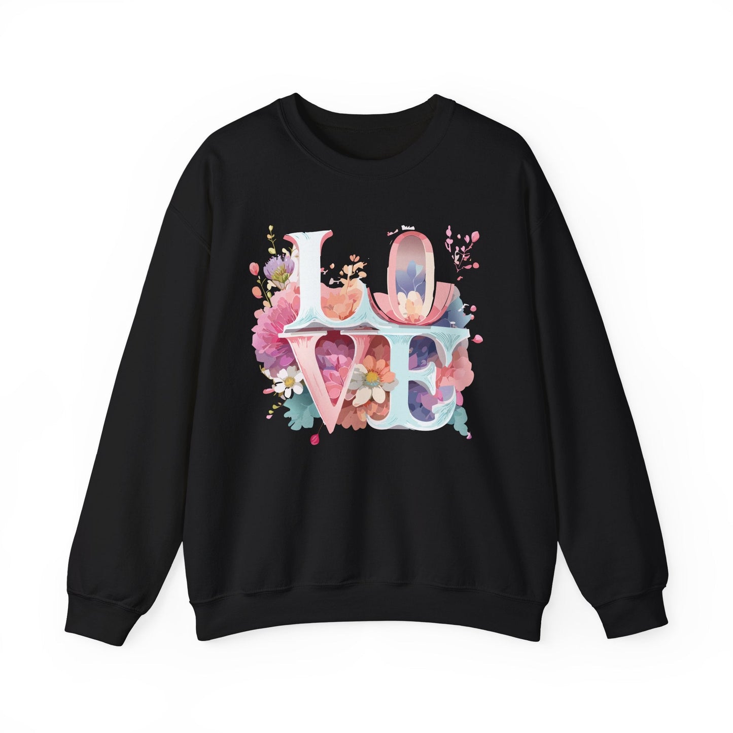 Floral Love Sweatshirt Valentines Day Flower Print Unisex Crewneck Heavy Blend Cotton Polyester