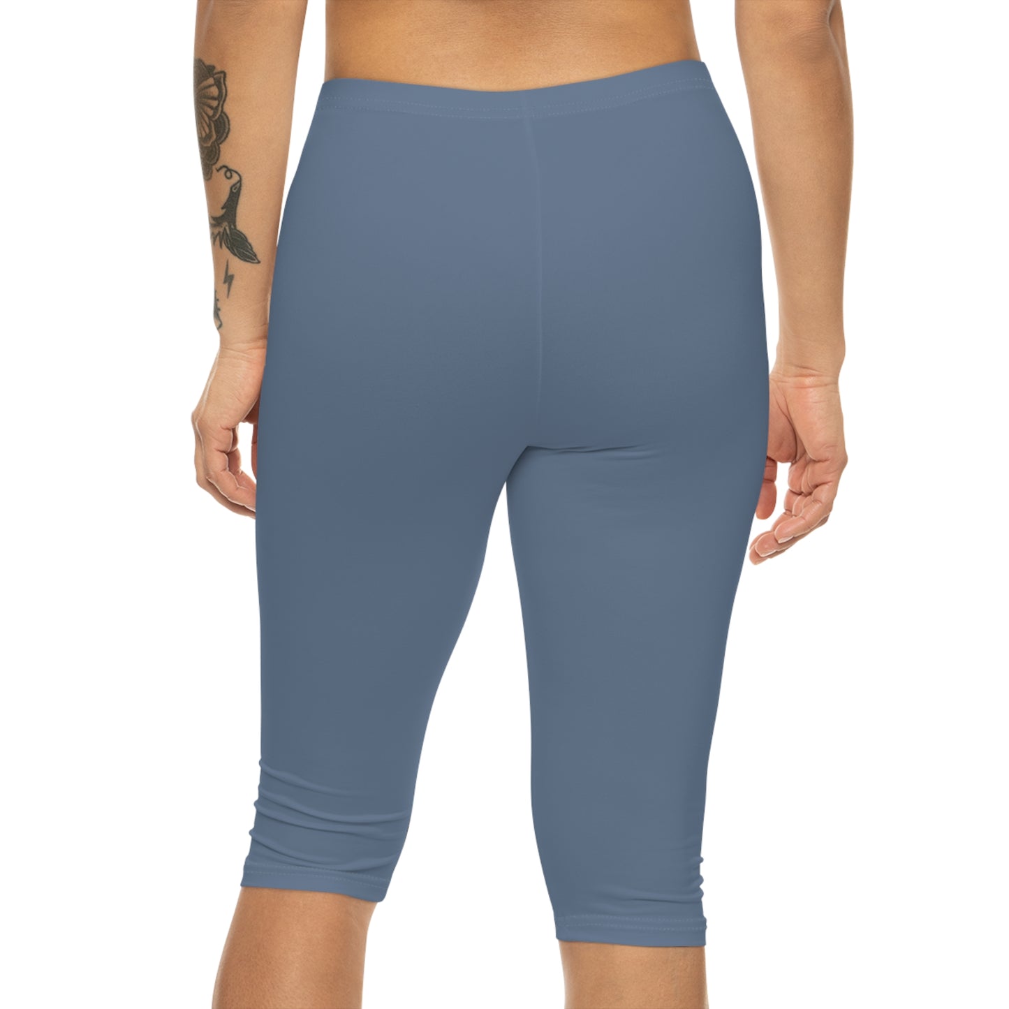 Ash Blue Color Women's Brushed Suede Poly Span Casual Capri Leggings XS-2XL