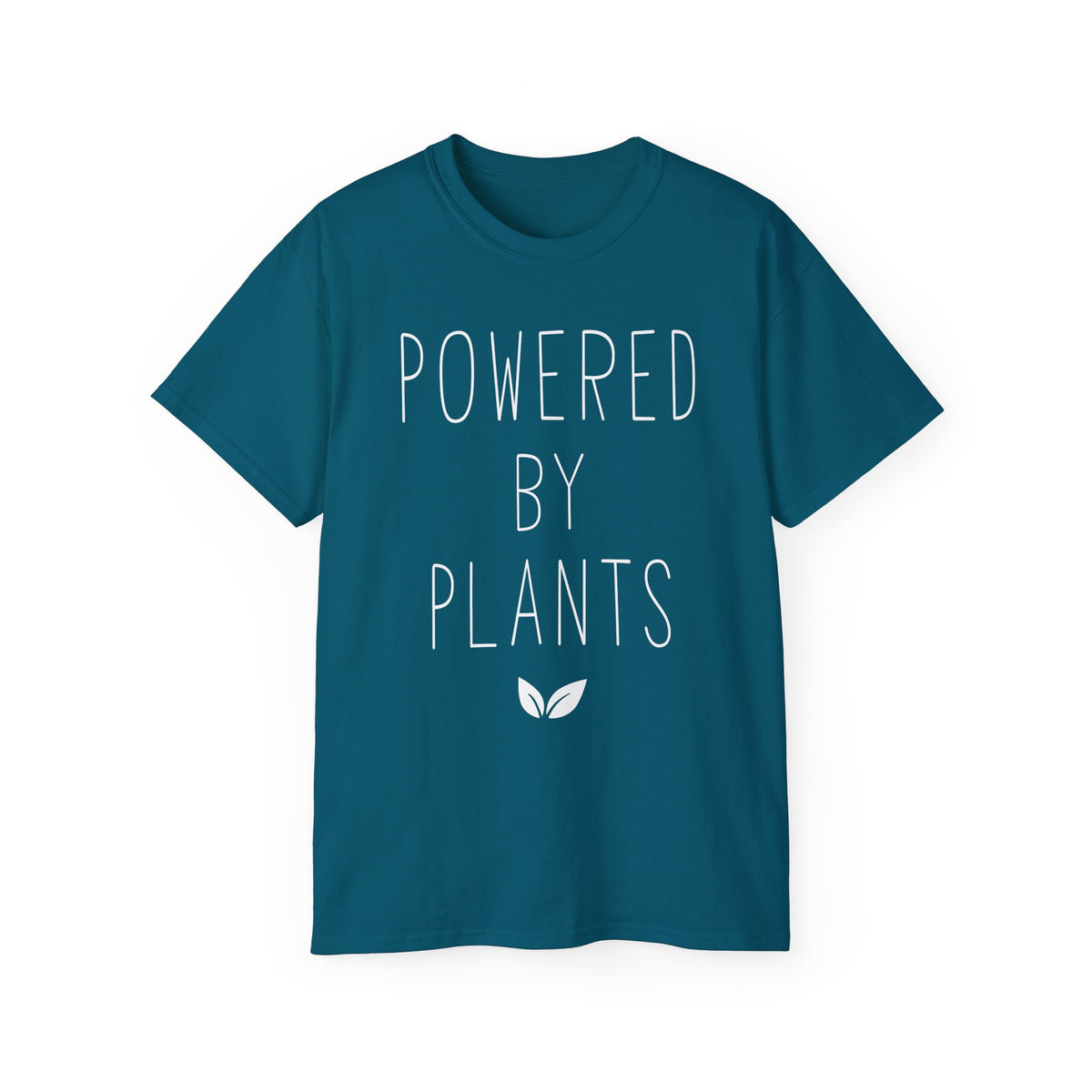 Powered By Plants T-Shirt | Vegan Plant-Based Tee, Leaf Graphic