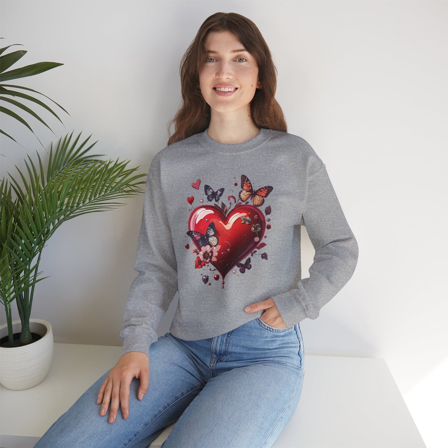 Big Red Heart Sweatshirt, Floral Red Heart Sweatshirt, Floral Love Sweatshirt, Valentine's Day Sweatshirt, Heart Floral Sweatshirt 105