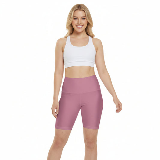 Old Rose Women's Workout Shorts — Solid High-Waist Biker Shorts for Exercise & Everyday Wear