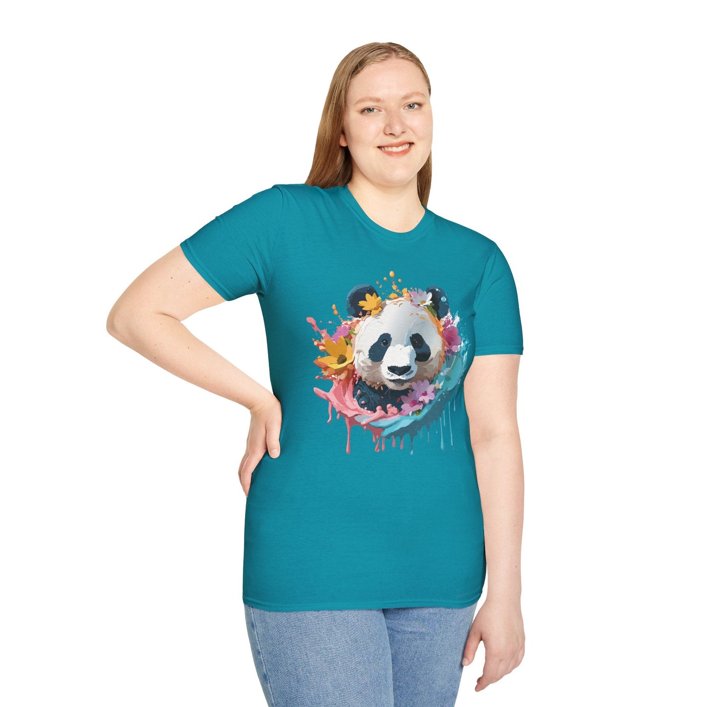 Unisex Panda Shirt Softstyle Tee 100 Percent Ring Spun Cotton Casual Animal Print