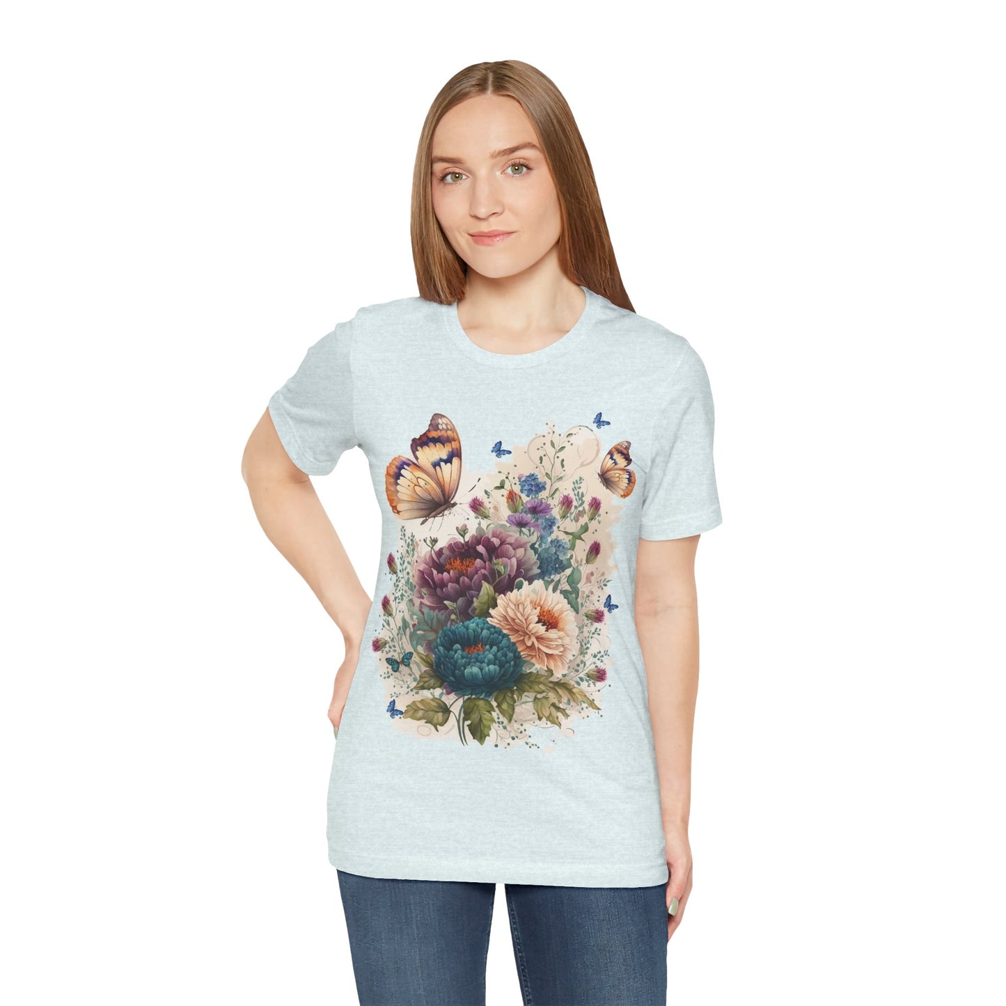 Cotton Tee Shirt with Butterfly Prints