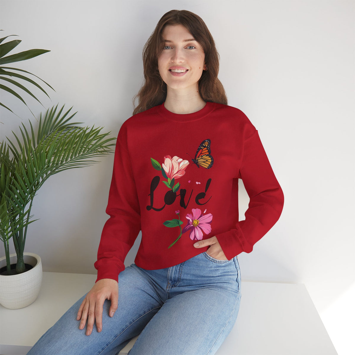 Floral Love Sweatshirt, Floral Butterfly Sweatshirt, Love Sweatshirt, Valentine's Day Sweatshirt, Floral Sweatshirt 120