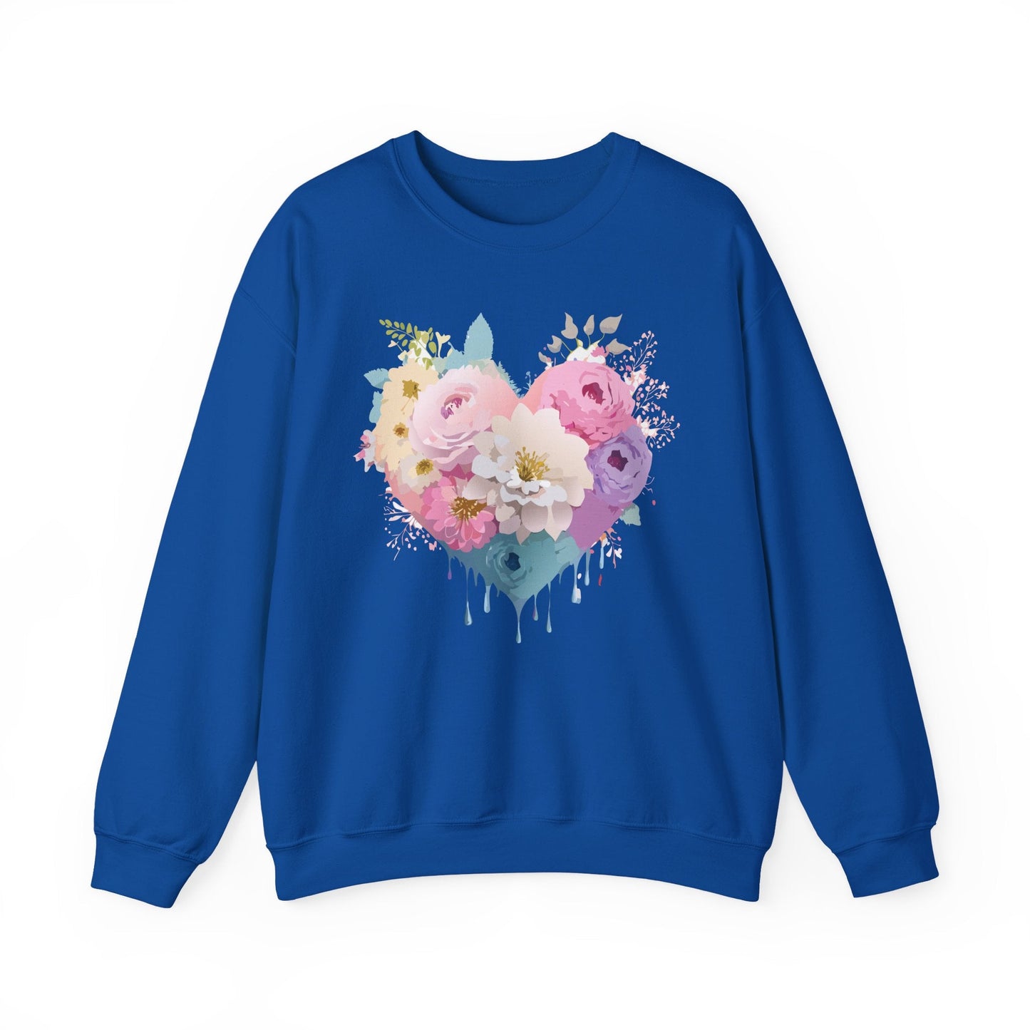 Floral Heart Unisex Crewneck Sweatshirt With Floral Love Valentines Day Design Premium Heavy Blend