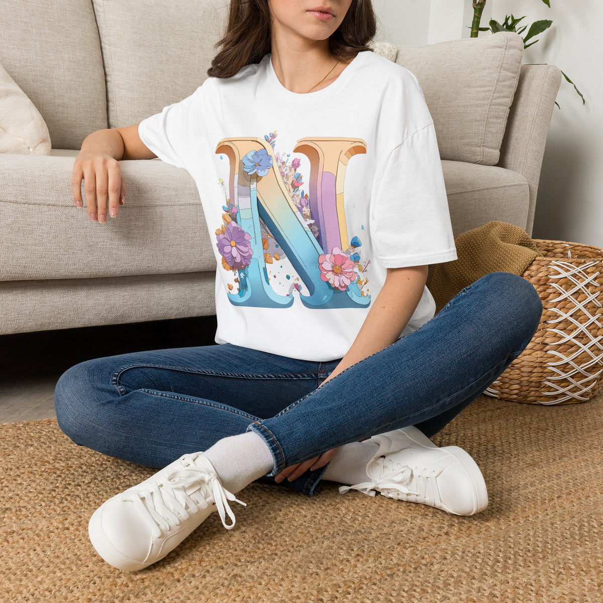 Floral Letter N T-Shirt | Botanical Monogram Tee