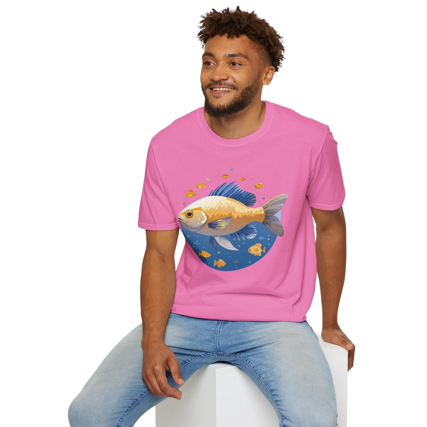 Fish Art Graphic Tee Shirt Unisex Gildan Softstyle 64000 100 Percent Ring Spun Cotton