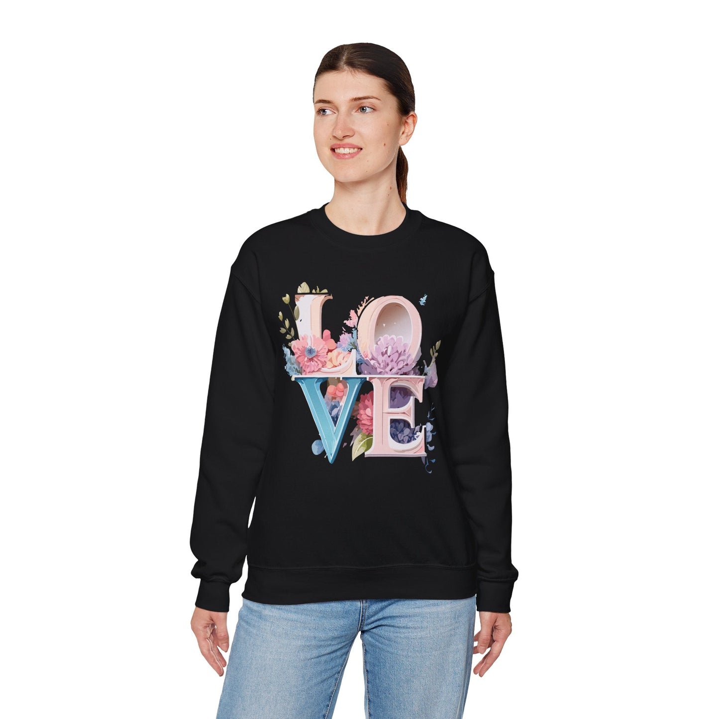 Floral Love Sweatshirt Valentines Day Sweatshirt Love Flower Unisex Crewneck Sweatshirt