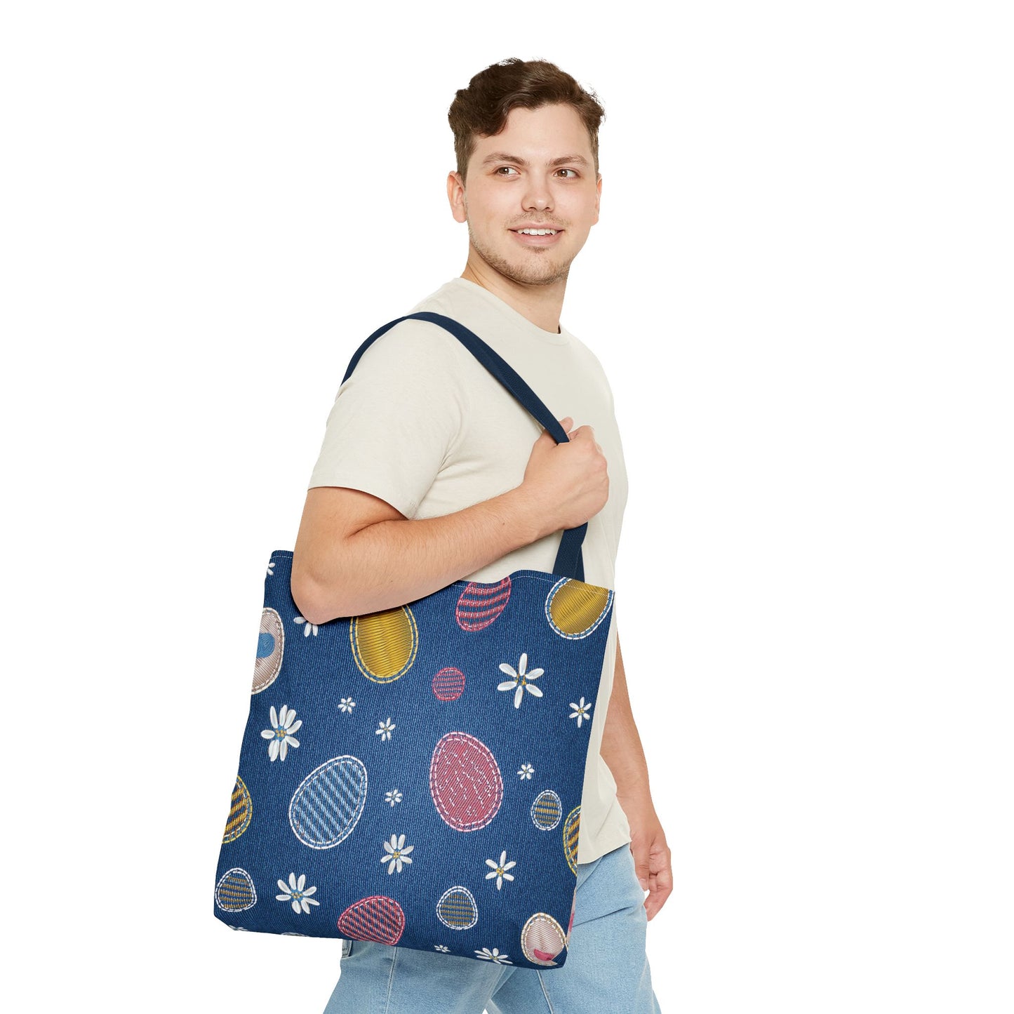 Easter Graphic Design Denim Fabric Imitation Print Unisex Canvas Bag Poly Spun 3 Sizes Tote Bag 204-15